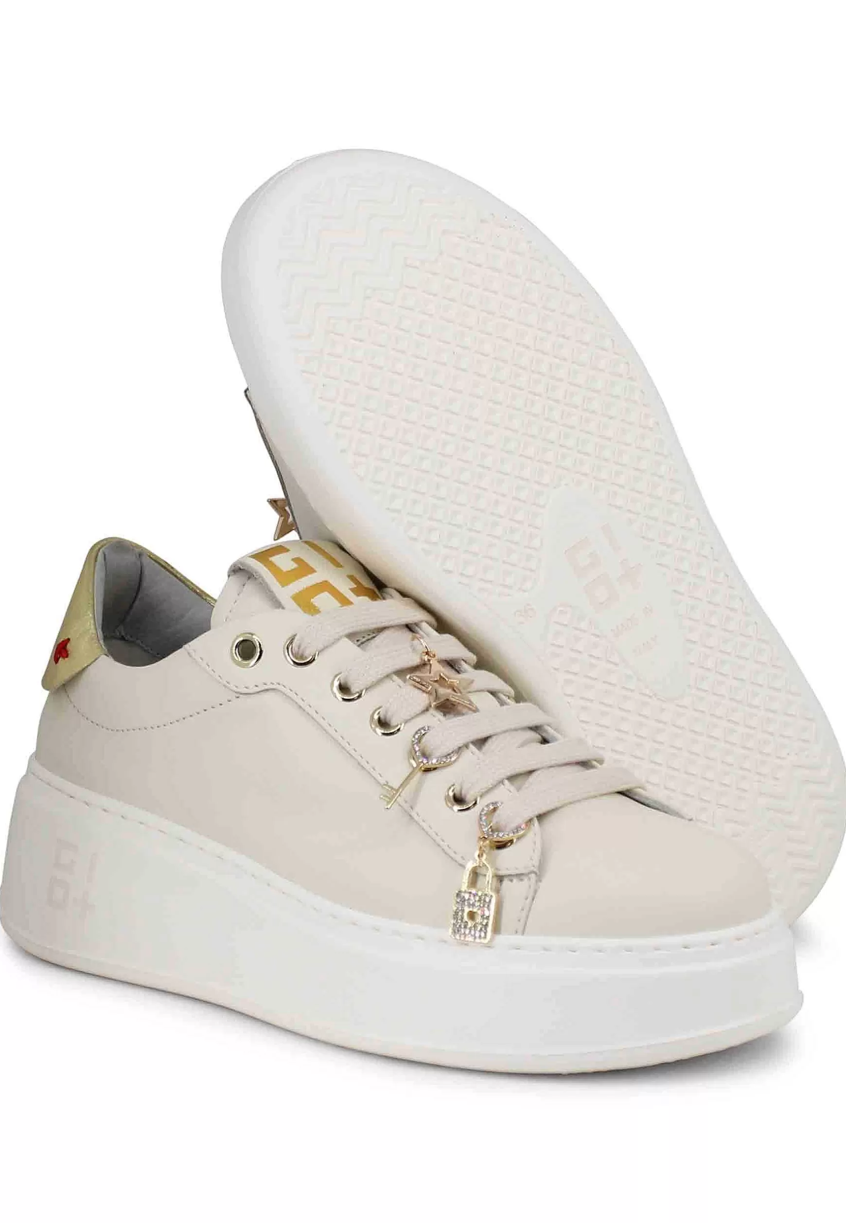 Sneakers Donna In Pelle Bianca Con Accessori Gioiello*Gio + Online