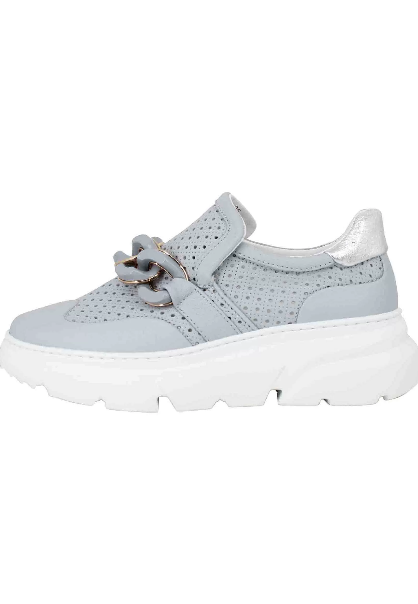 Sneakers Donna In Pelle Celeste Forata Con Catena Tono Su Tono*Stokton Cheap