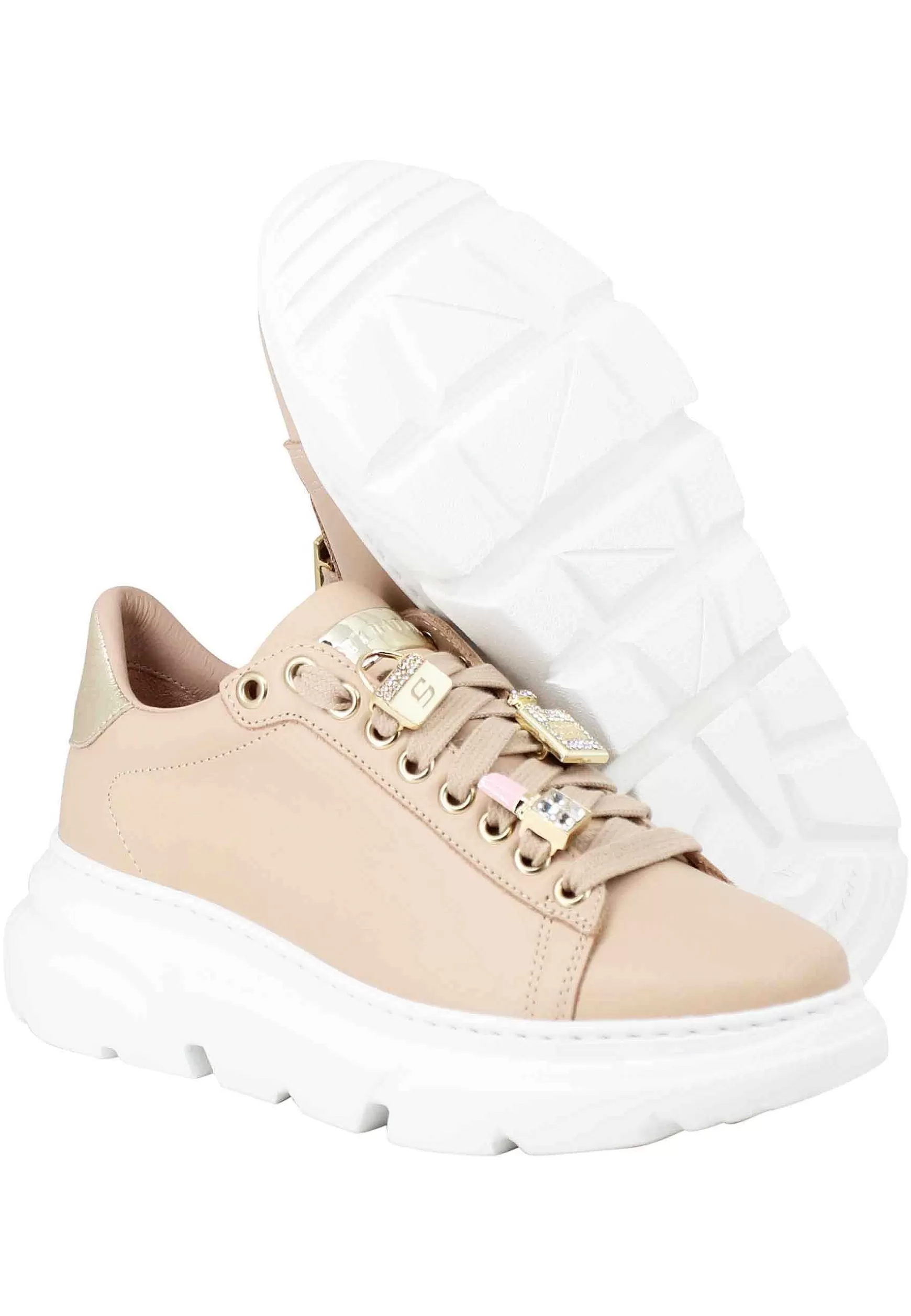 Sneakers Donna In Pelle Cipria Con Accessori Gioiello*Stokton Sale