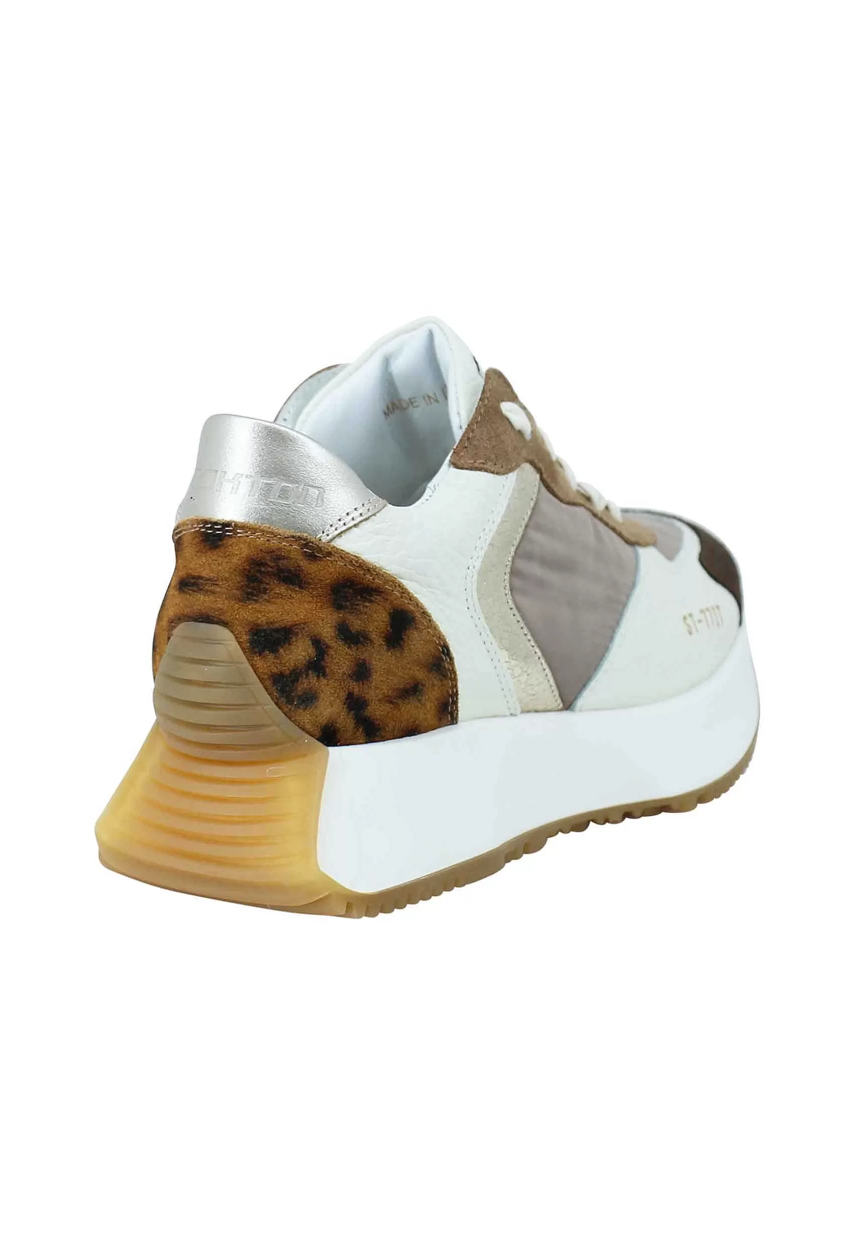 Sneakers Donna In Pelle E Tessuto Beige Con Riporto Animalier E Zeppa In Gomma*Stokton Cheap