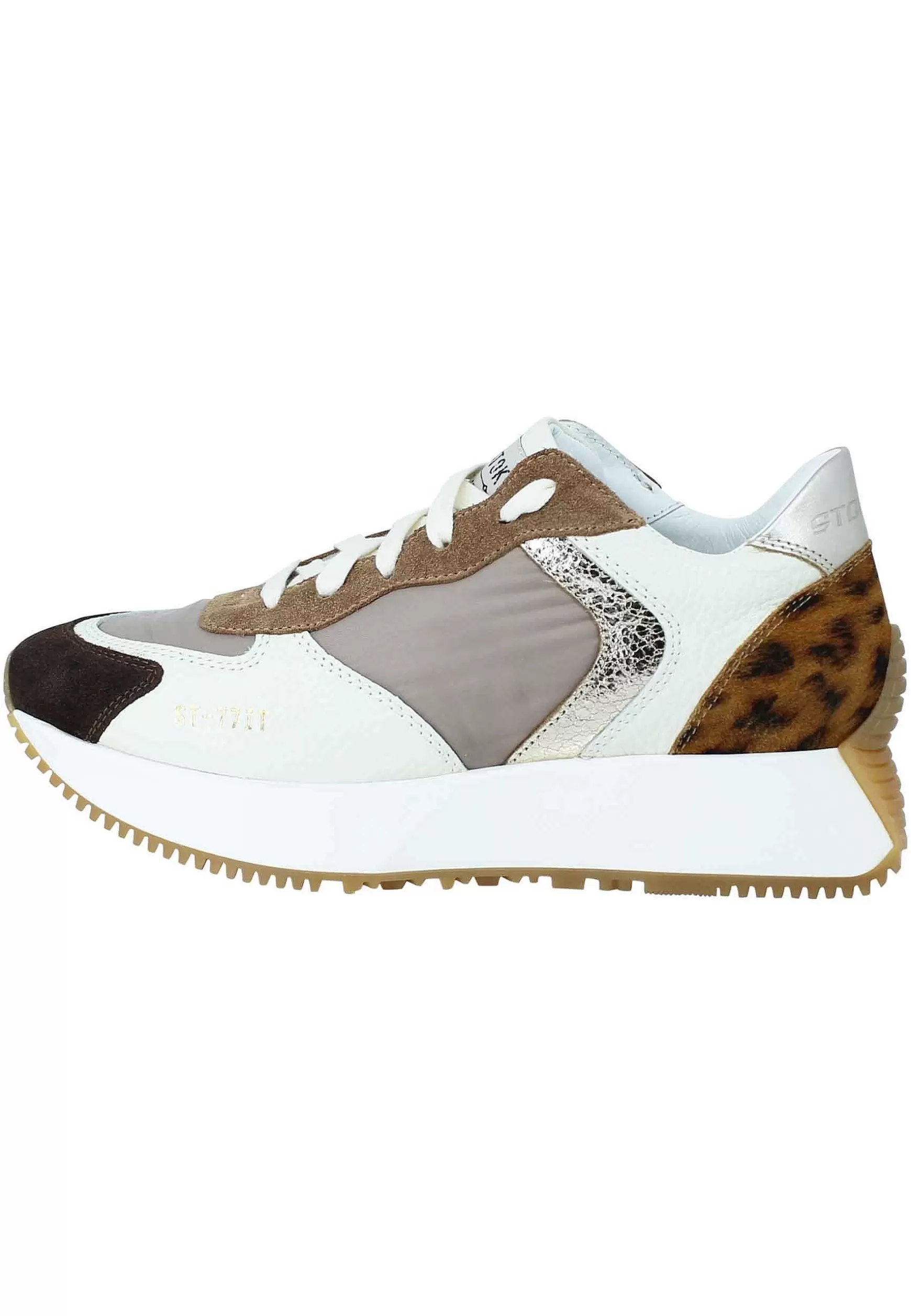 Sneakers Donna In Pelle E Tessuto Beige Con Riporto Animalier E Zeppa In Gomma*Stokton Cheap