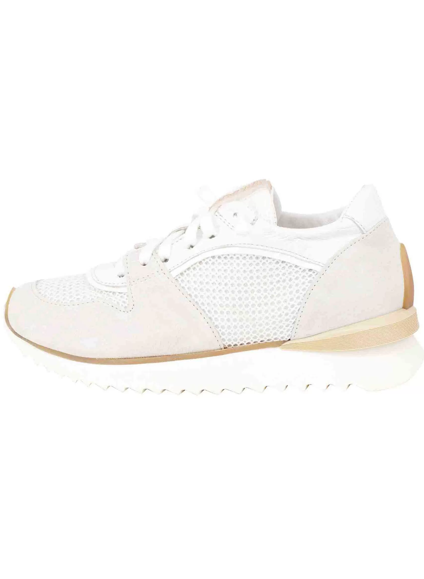 Sneakers Donna In Pelle E Tessuto Bianco Fondo Running*Andia Fora Store