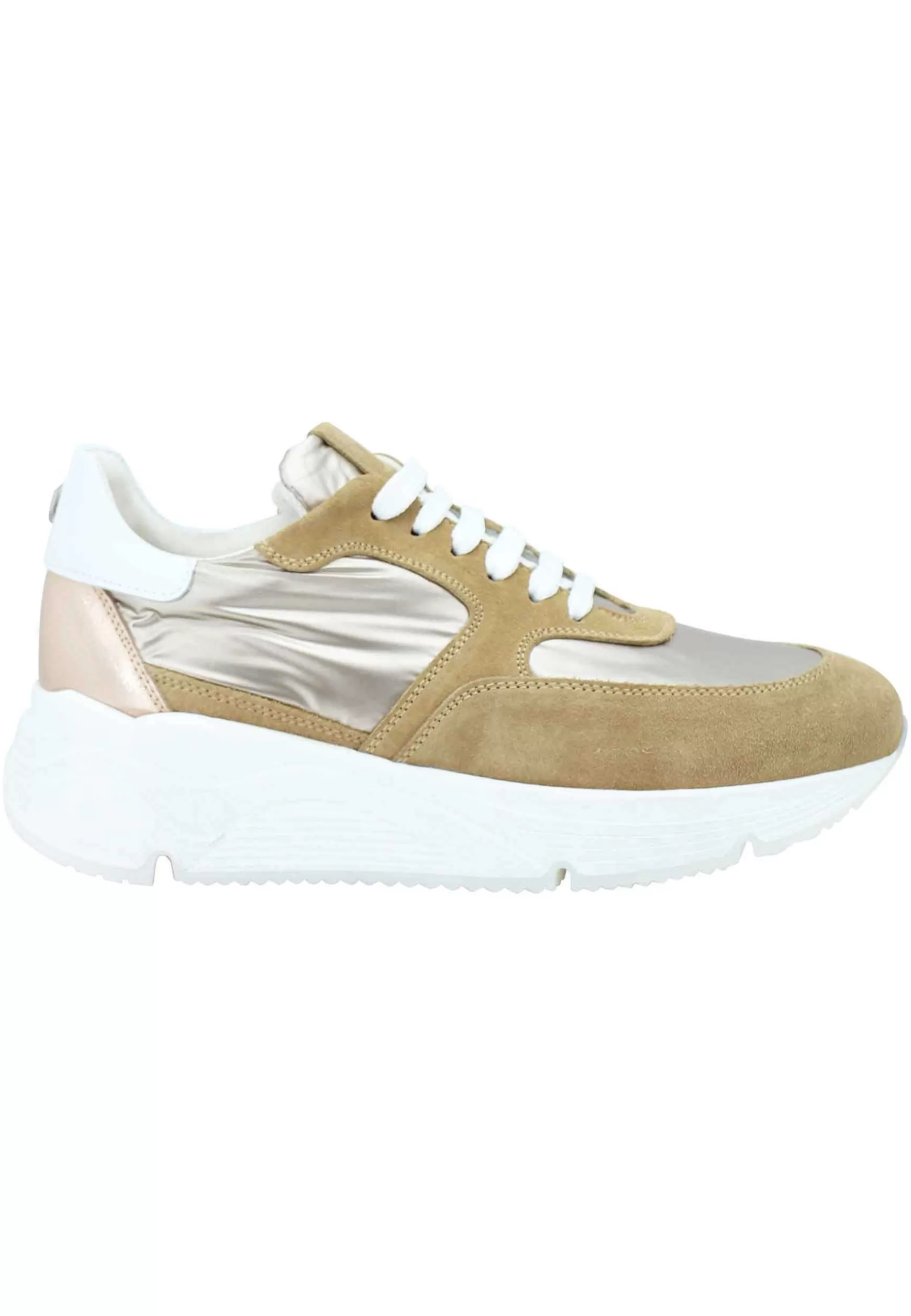 Sneakers Donna In Pelle E Tessuto Cammello Con Fondo Gomma Bianco*Janet & Janet Clearance