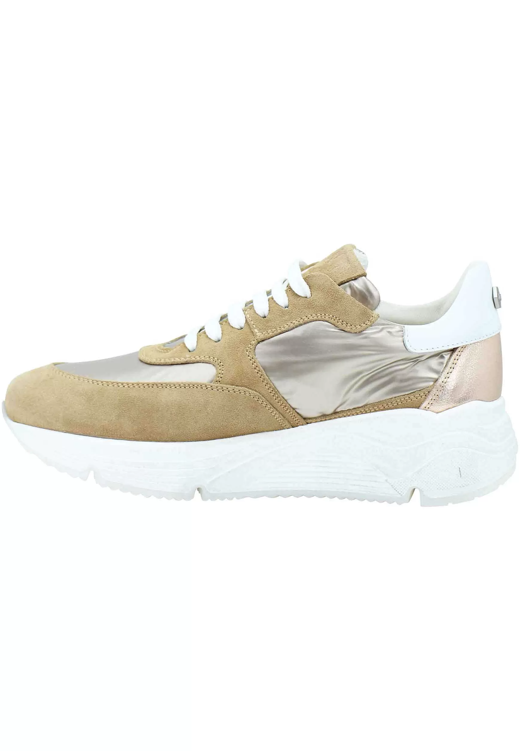 Sneakers Donna In Pelle E Tessuto Cammello Con Fondo Gomma Bianco*Janet & Janet Clearance