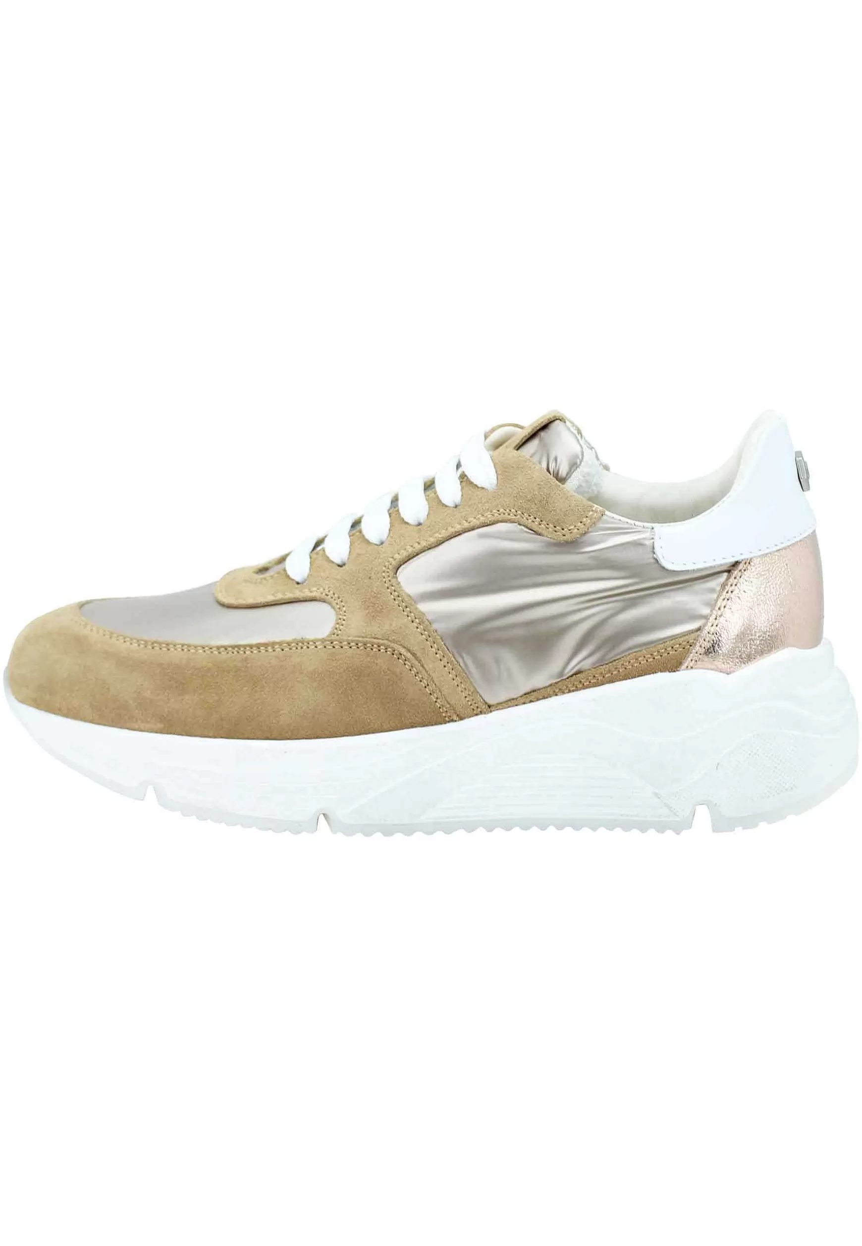 Sneakers Donna In Pelle E Tessuto Cammello Con Fondo Gomma Bianco*Janet & Janet Clearance
