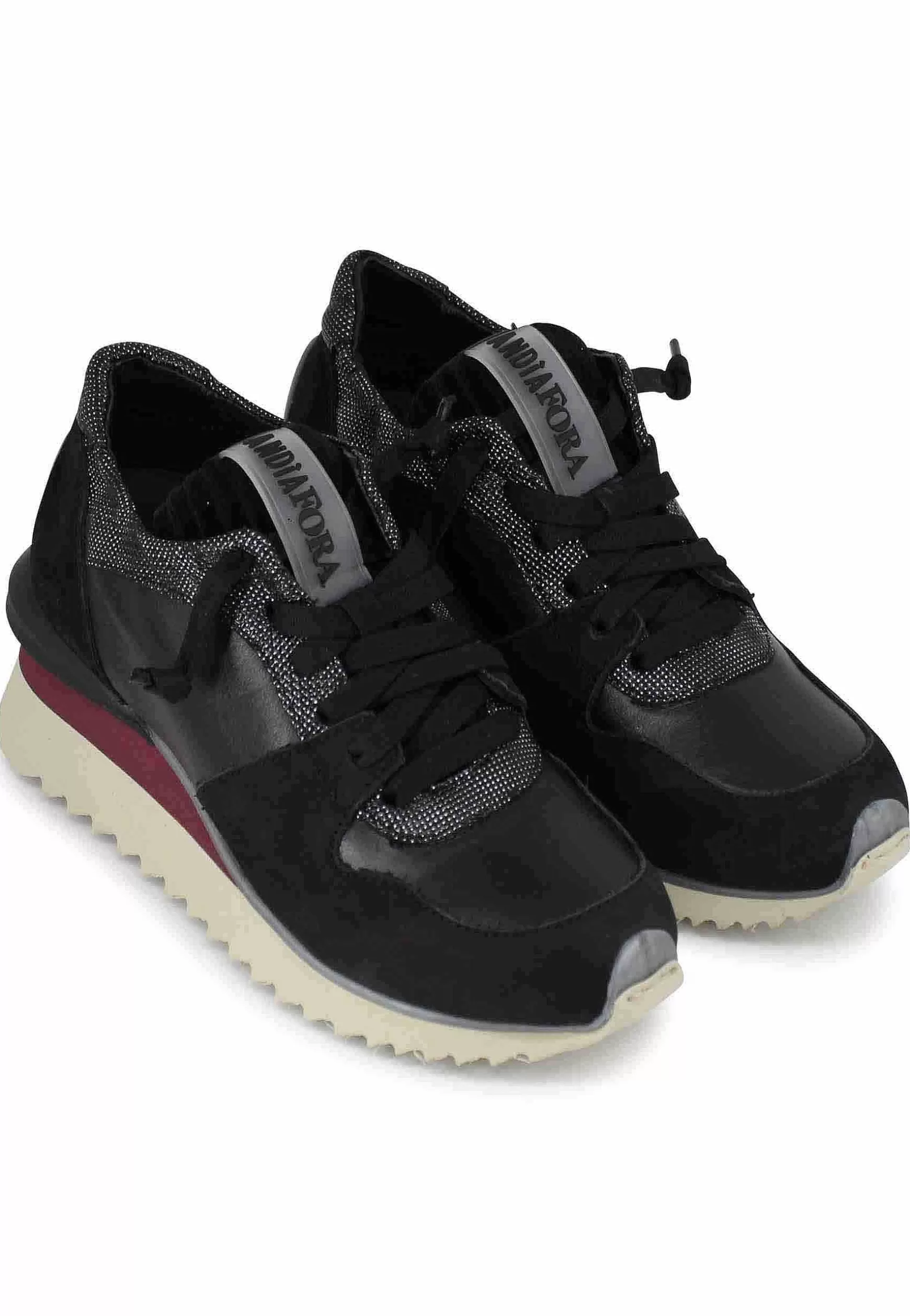 Sneakers Donna In Pelle Nera Con Fondo Zeppa*Andia Fora Shop