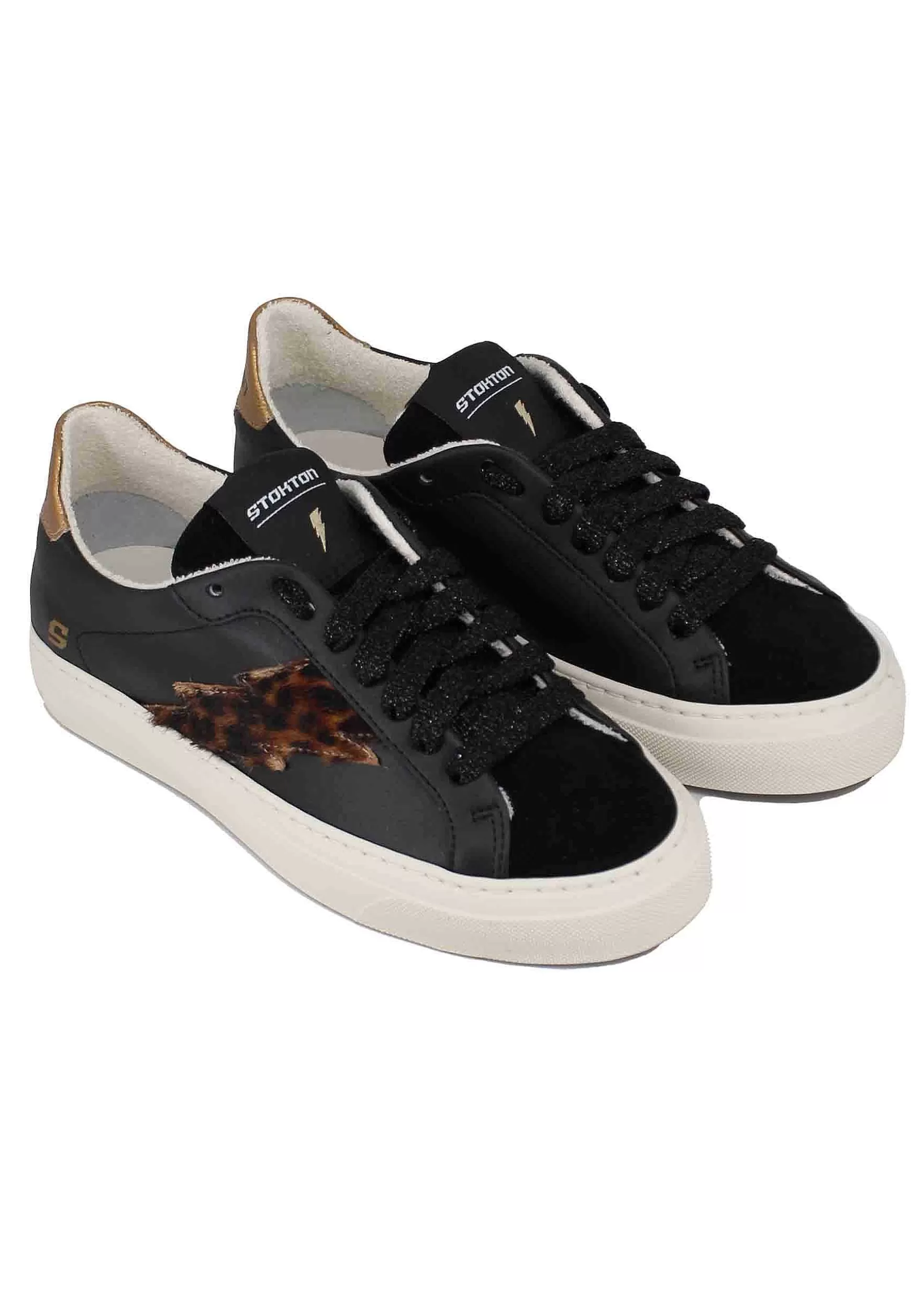 Sneakers Donna In Pelle Nero E Camoscio Nero*Stokton Sale