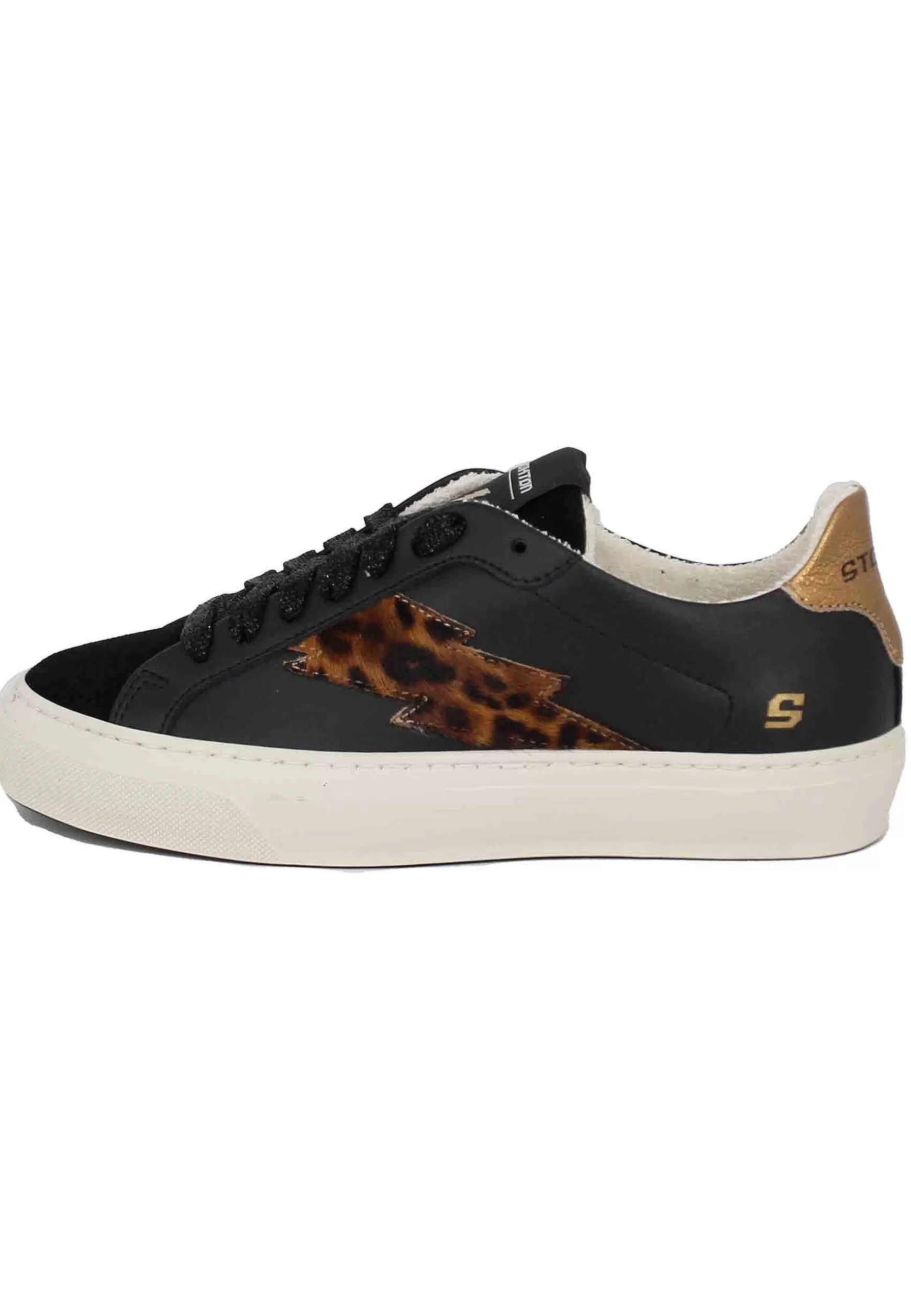 Sneakers Donna In Pelle Nero E Camoscio Nero*Stokton Sale