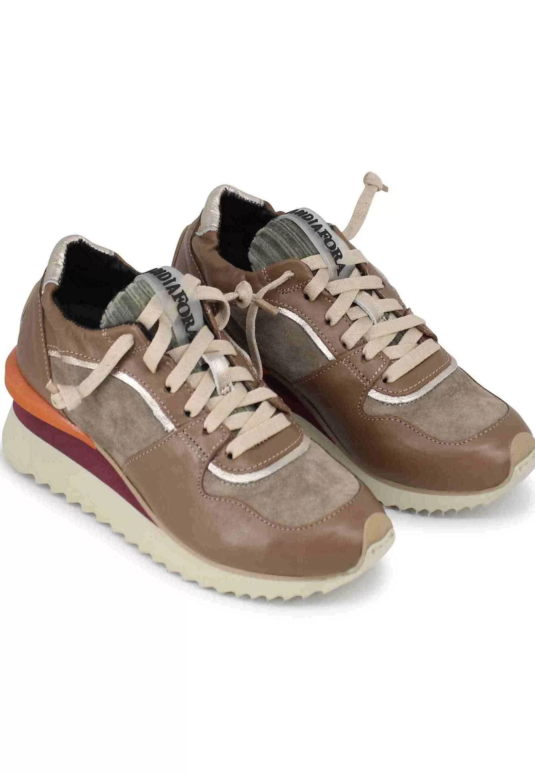 Sneakers Donna In Pelle Taupe Con Fondo Zeppa*Andia Fora Cheap