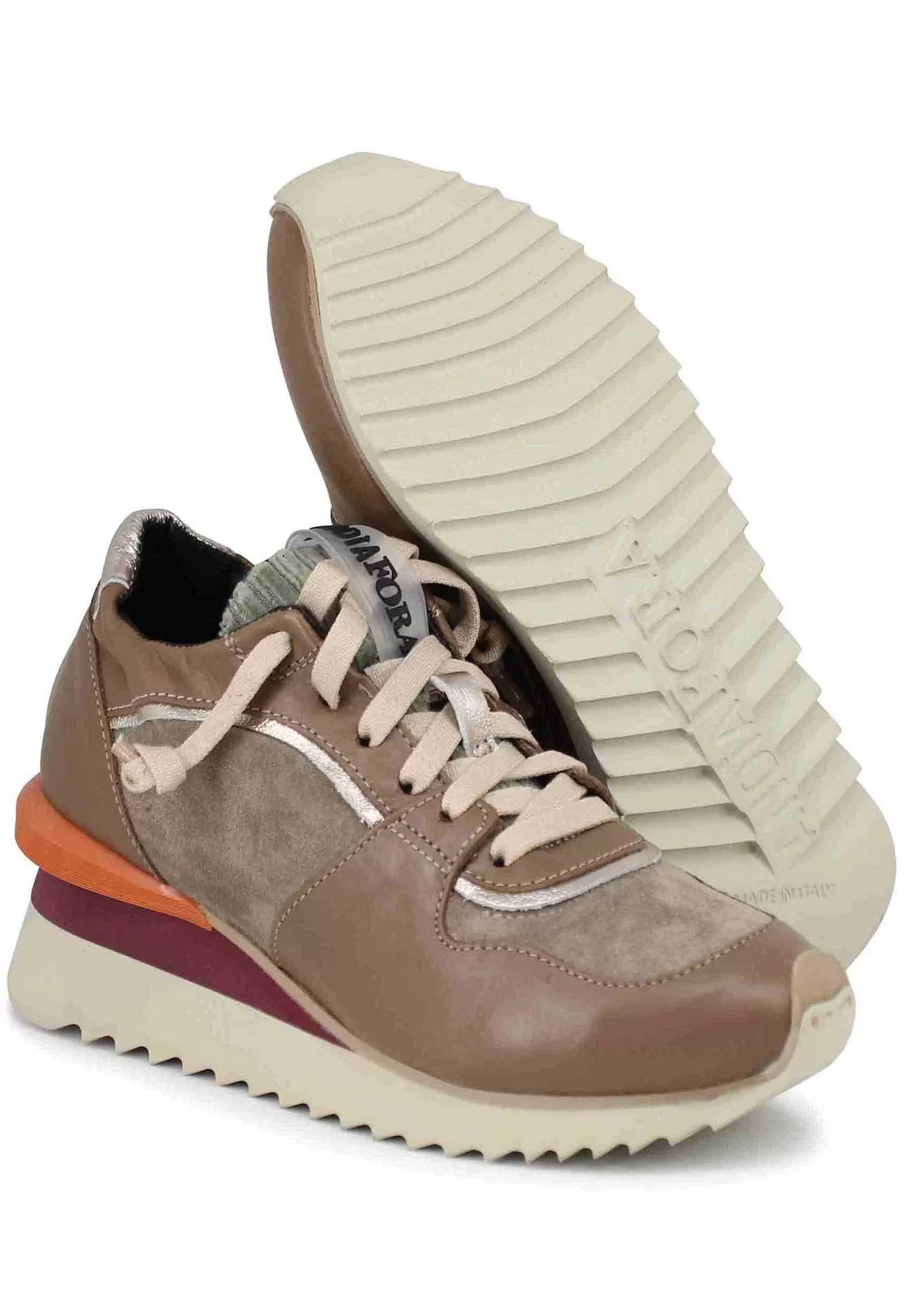 Sneakers Donna In Pelle Taupe Con Fondo Zeppa*Andia Fora Cheap