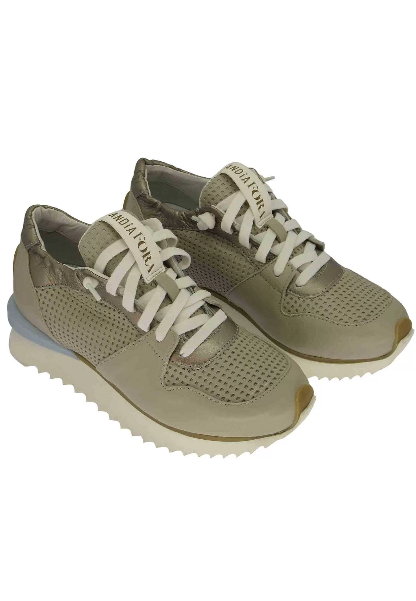 Sneakers Donna In Pelle Taupe Con Suola Alta Il Gomma*Andia Fora Outlet