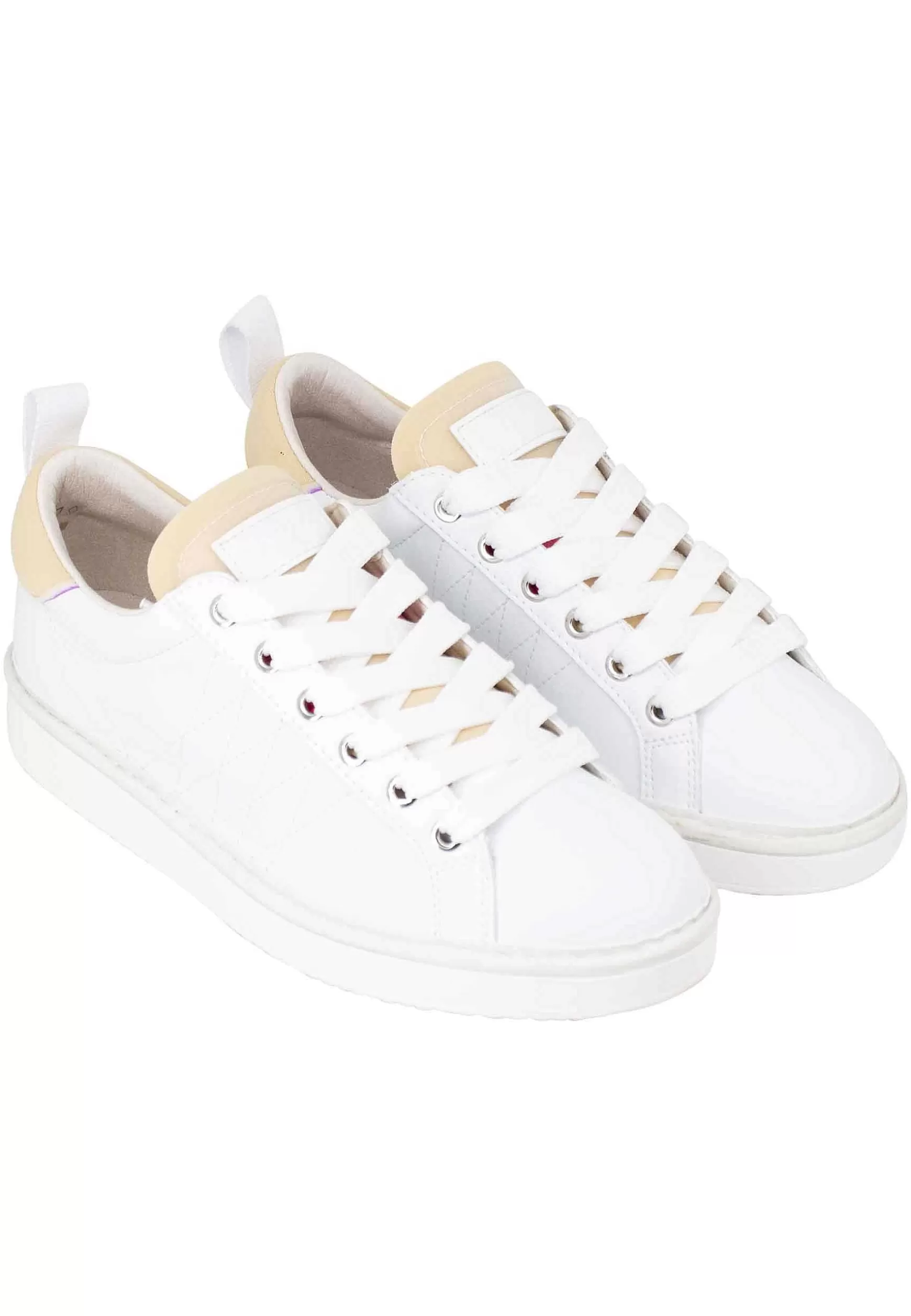 Sneakers Donna In Tessuto Bianco Con Riporti Beige 00260020*Panchic Store