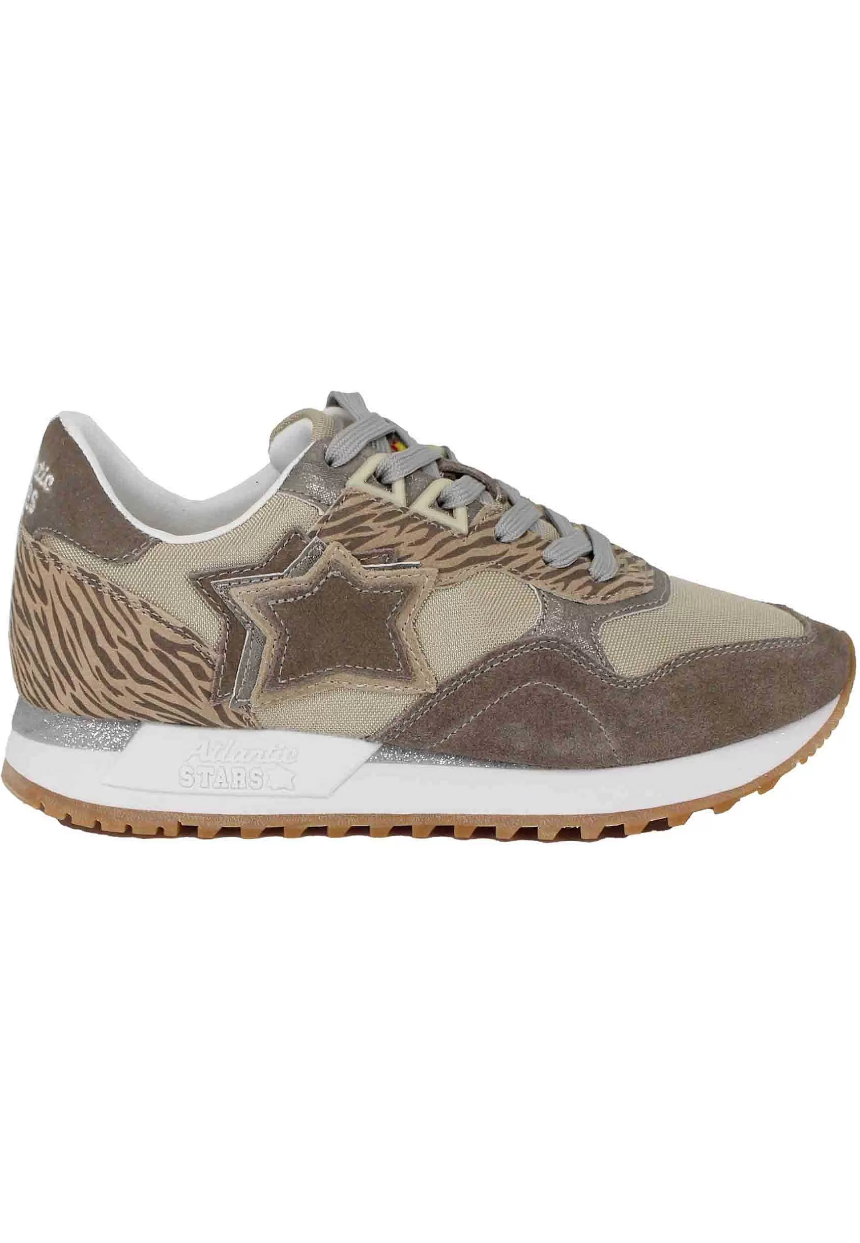 Sneakers Ghalac Donna In Pelle Beige E Tessuto Animalier Con Stelle In Tinta*Atlantic Star Online