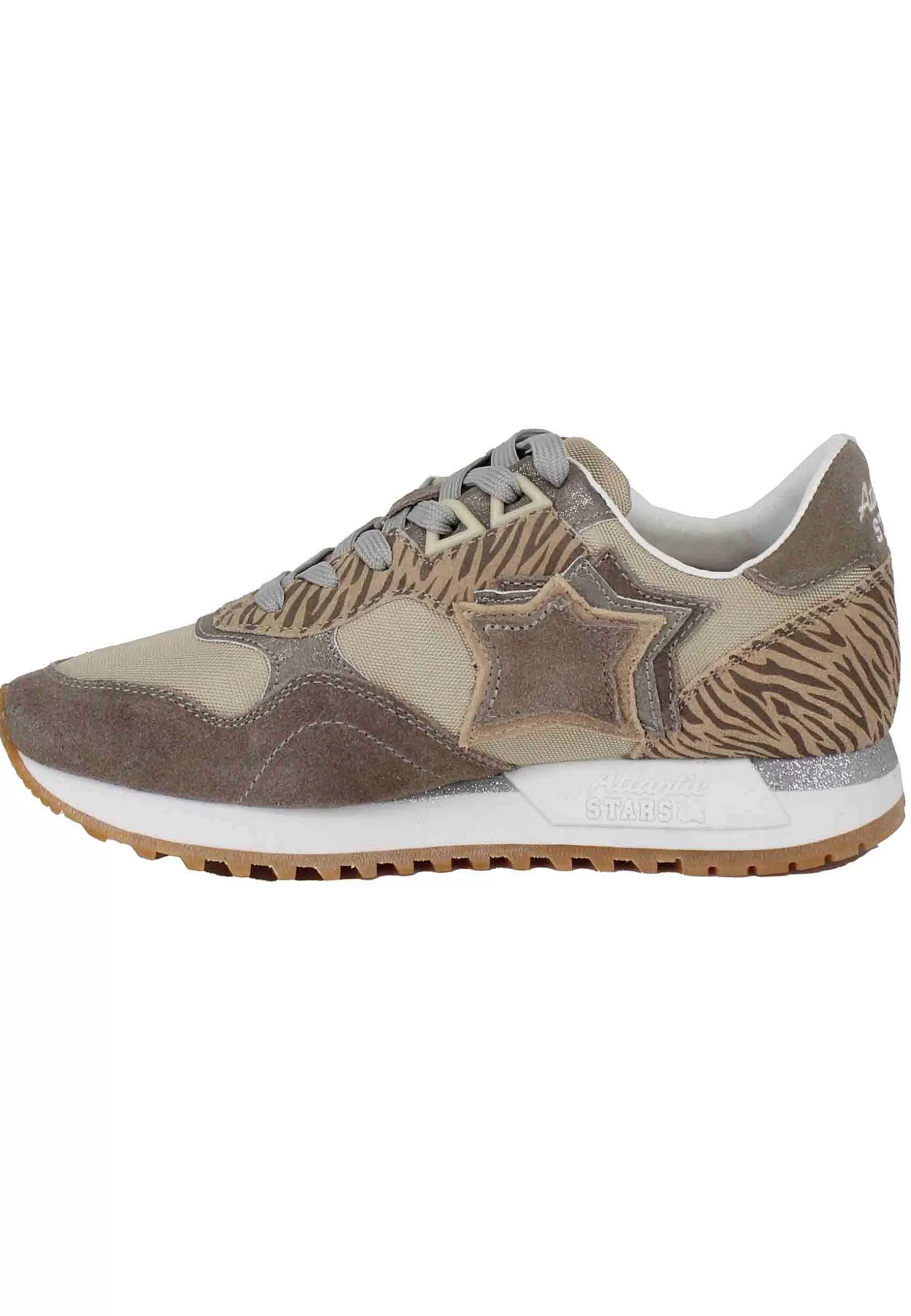 Sneakers Ghalac Donna In Pelle Beige E Tessuto Animalier Con Stelle In Tinta*Atlantic Star Online