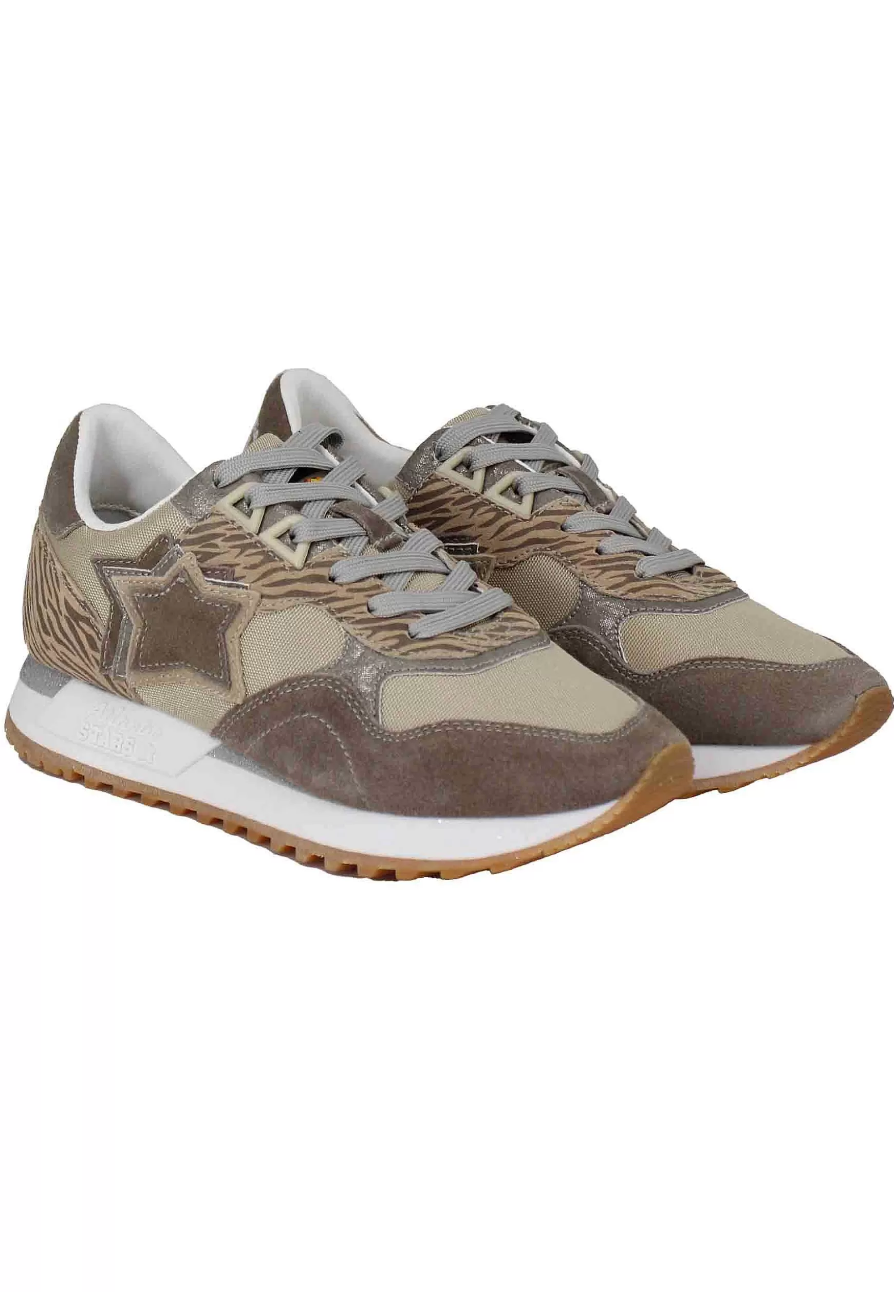 Sneakers Ghalac Donna In Pelle Beige E Tessuto Animalier Con Stelle In Tinta*Atlantic Star Online