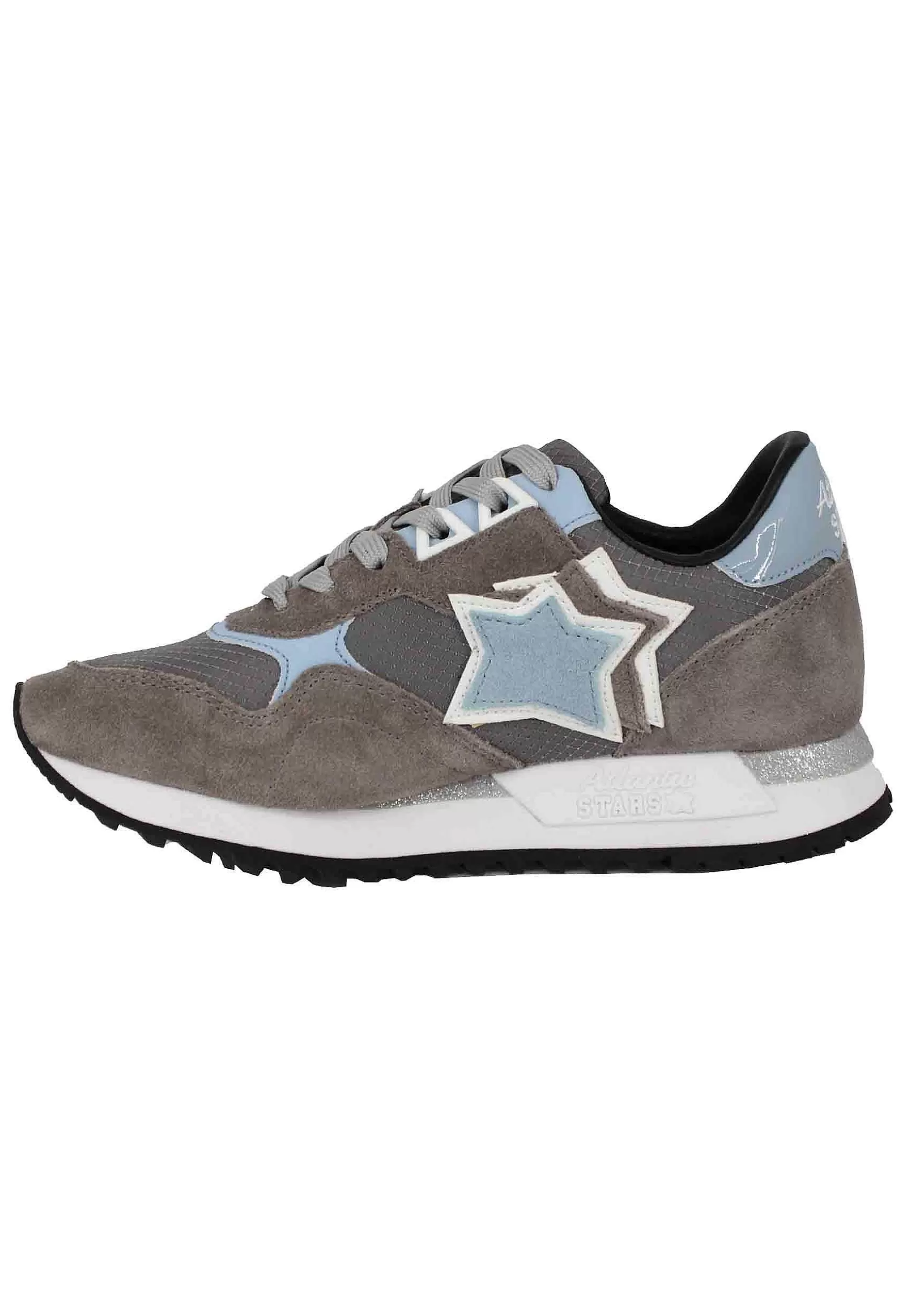 Sneakers Ghalac Donna In Pelle Taupe E Tessuto Celeste Con Stelle In Tinta*Atlantic Star Store