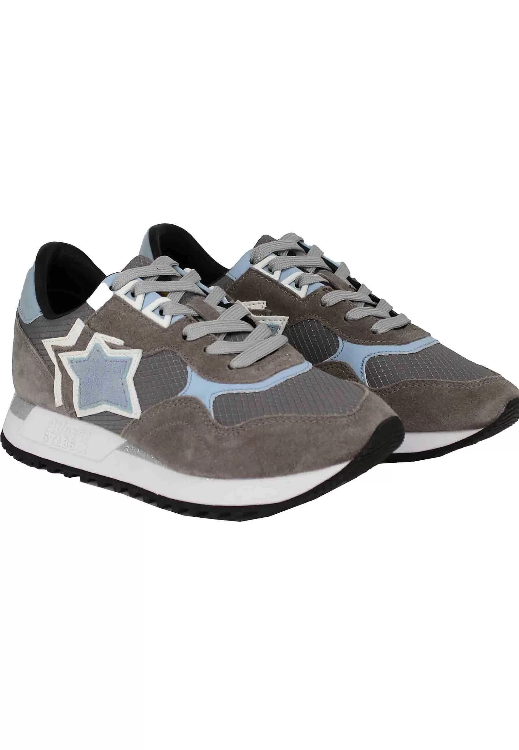 Sneakers Ghalac Donna In Pelle Taupe E Tessuto Celeste Con Stelle In Tinta*Atlantic Star Store