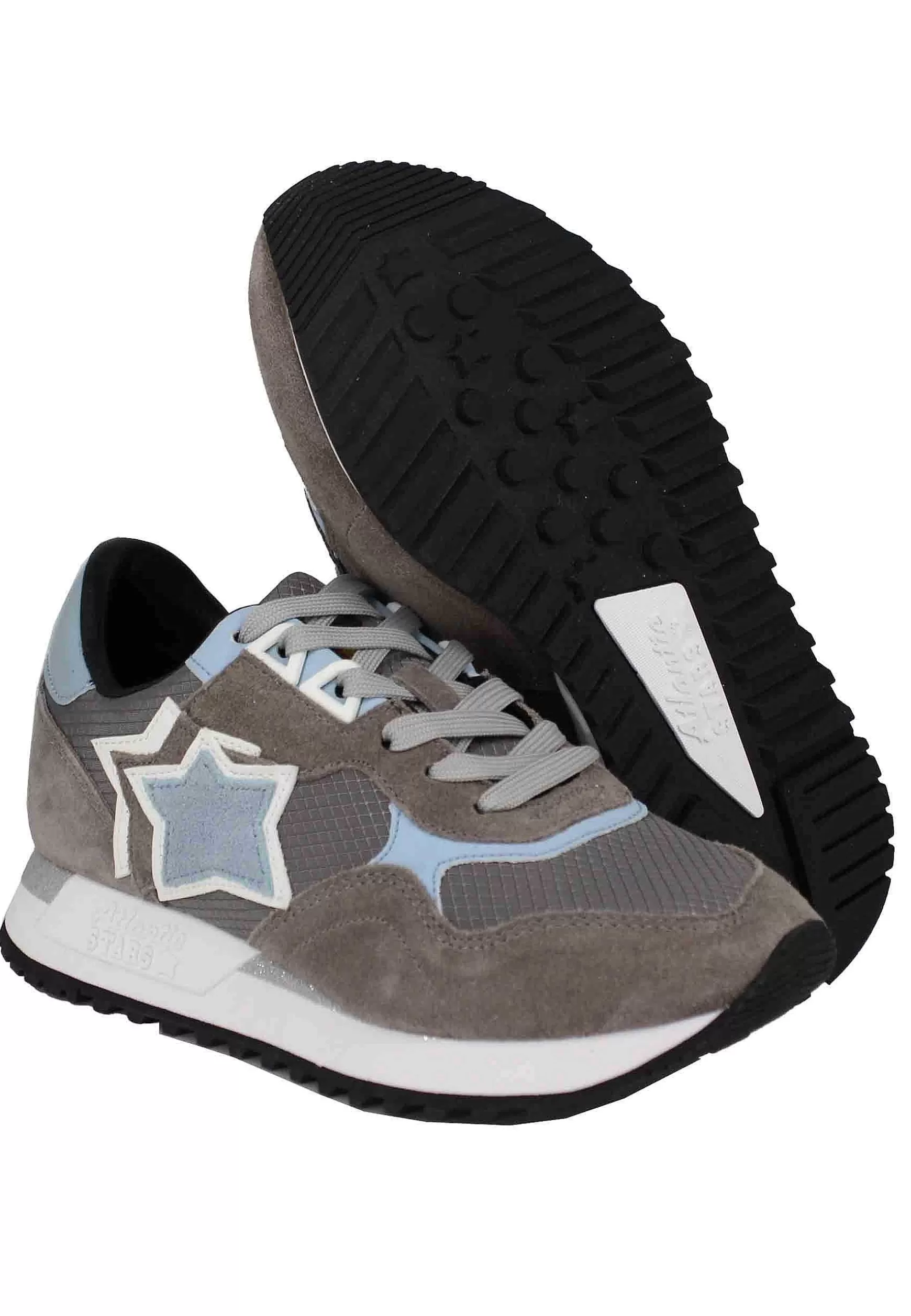 Sneakers Ghalac Donna In Pelle Taupe E Tessuto Celeste Con Stelle In Tinta*Atlantic Star Store
