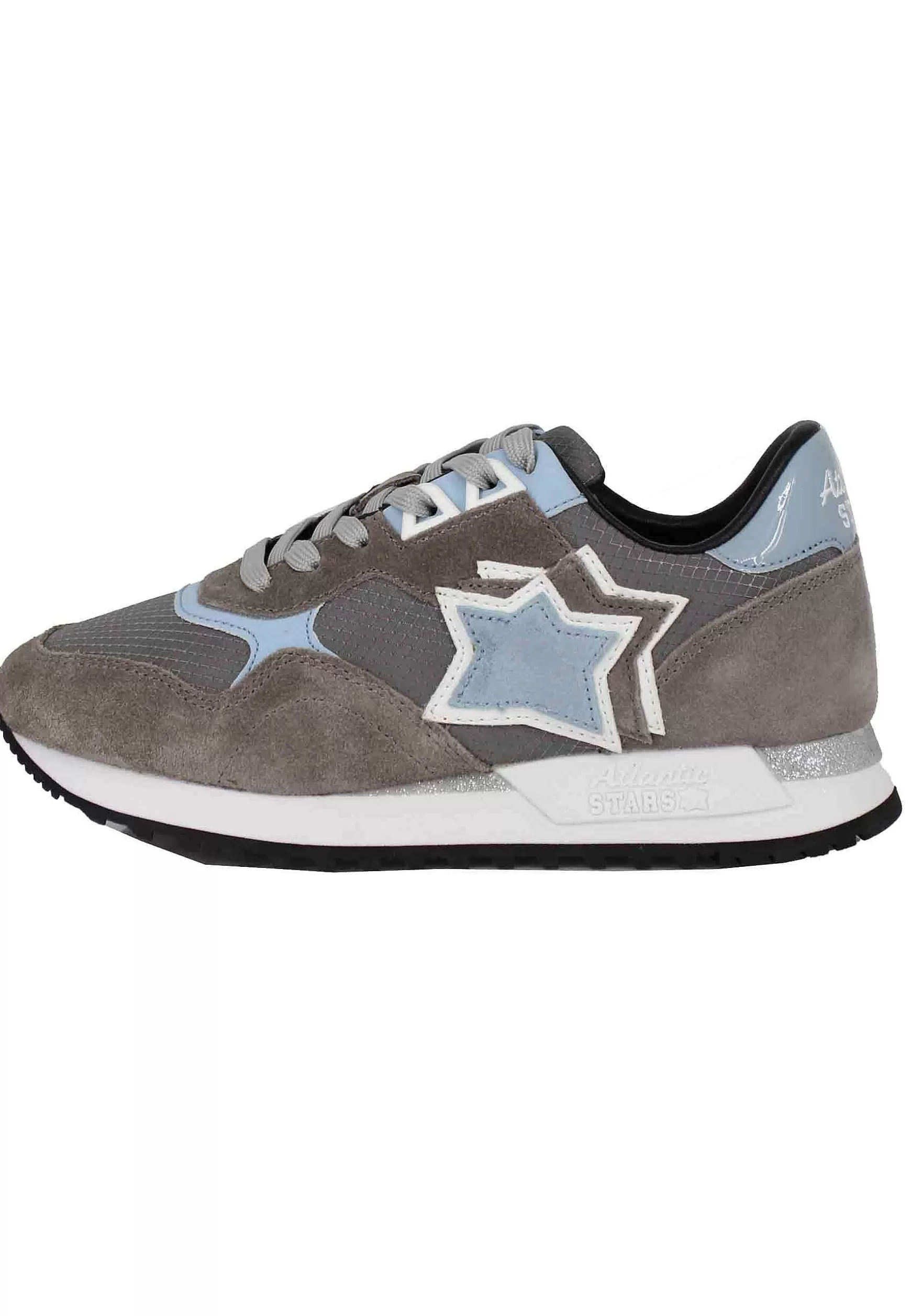 Sneakers Ghalac Donna In Pelle Taupe E Tessuto Celeste Con Stelle In Tinta*Atlantic Star Store