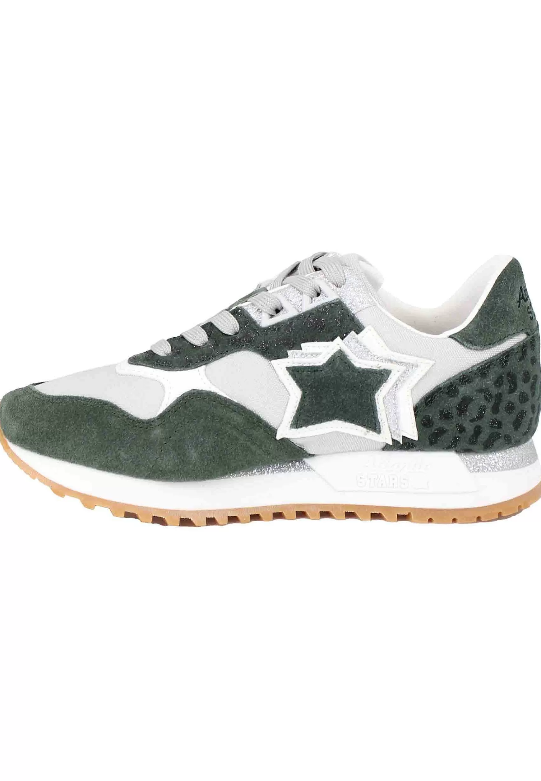 Sneakers Ghalac Donna In Pelle Verde E Tessuto Animalier Con Stelle In Tinta*Atlantic Star New