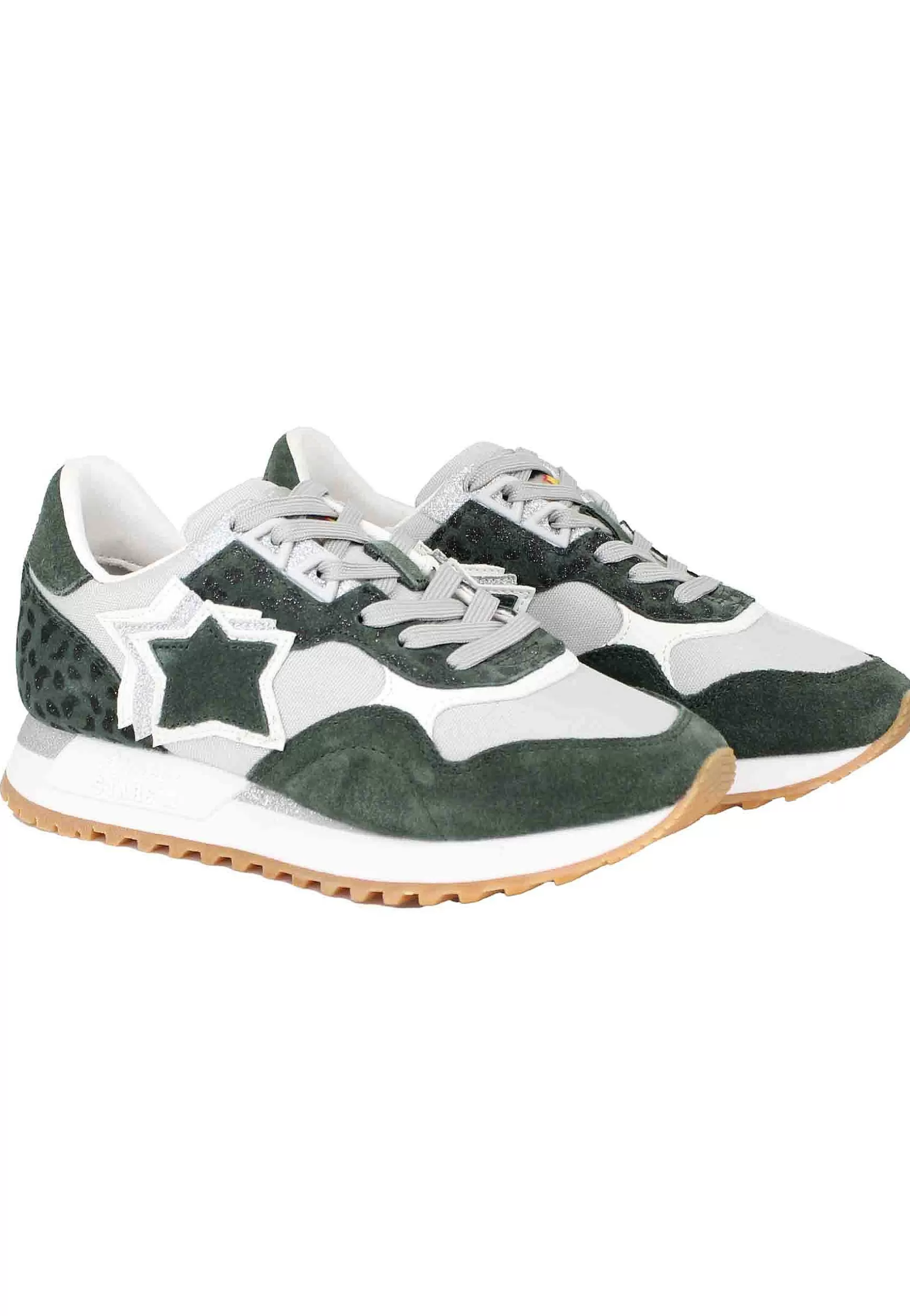 Sneakers Ghalac Donna In Pelle Verde E Tessuto Animalier Con Stelle In Tinta*Atlantic Star New