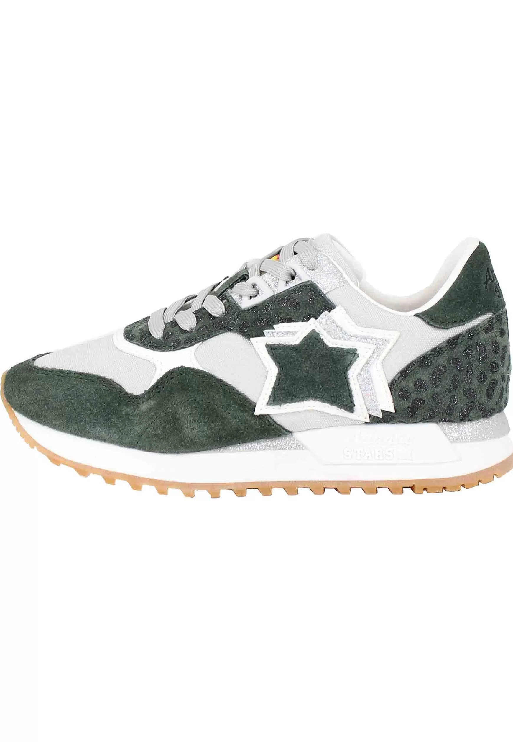 Sneakers Ghalac Donna In Pelle Verde E Tessuto Animalier Con Stelle In Tinta*Atlantic Star New