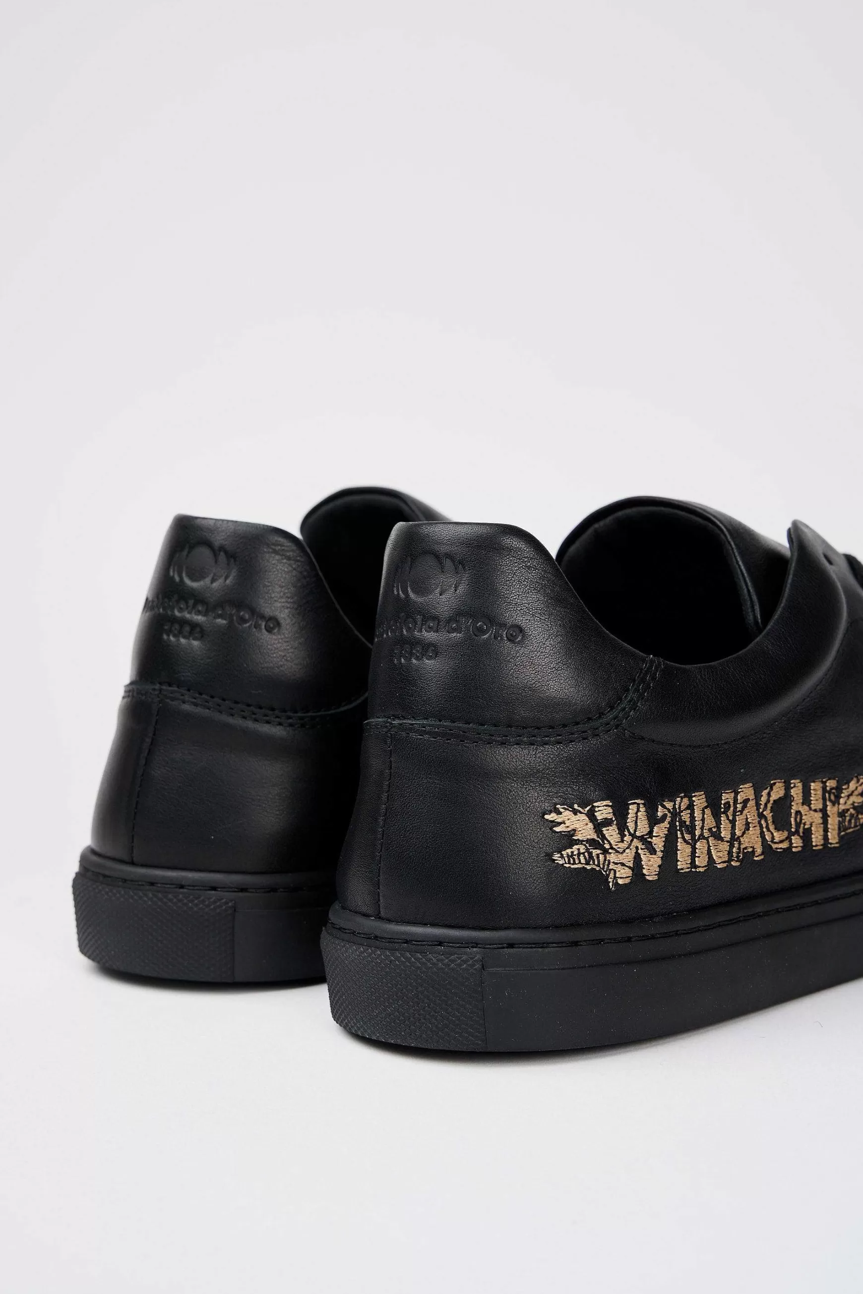Sneakers Uomo Foro Italico Winachi In Pelle Nera Con Ricamo Oro*Pantofola d Cheap