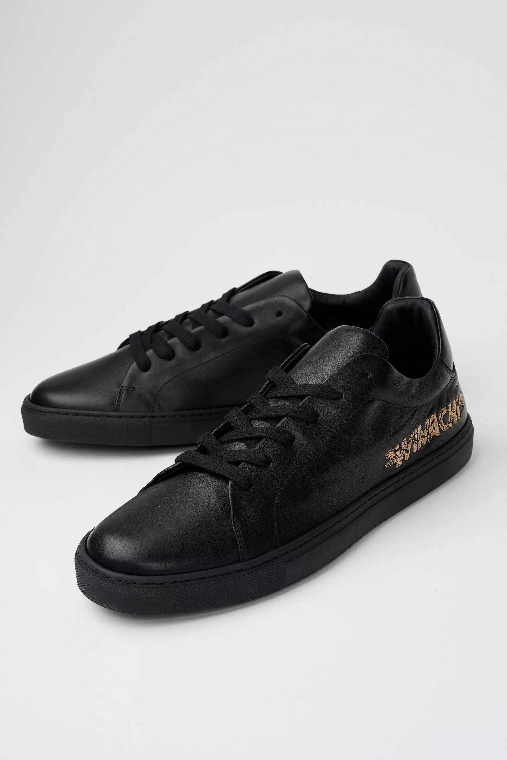 Sneakers Uomo Foro Italico Winachi In Pelle Nera Con Ricamo Oro*Pantofola d Cheap