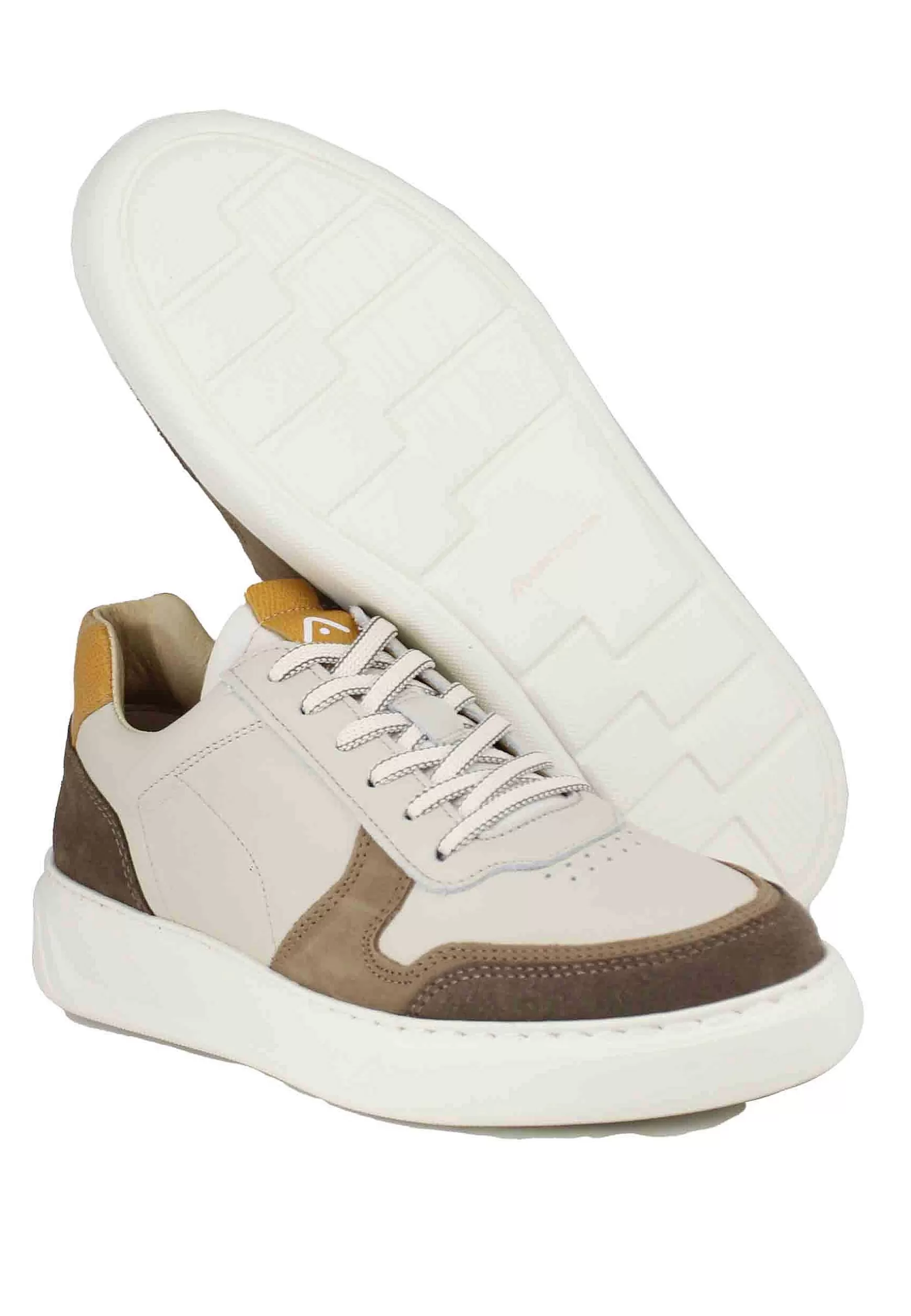 Sneakers Uomo In Pelle Beige Con Riporti In Camoscio*Ambitious Shop