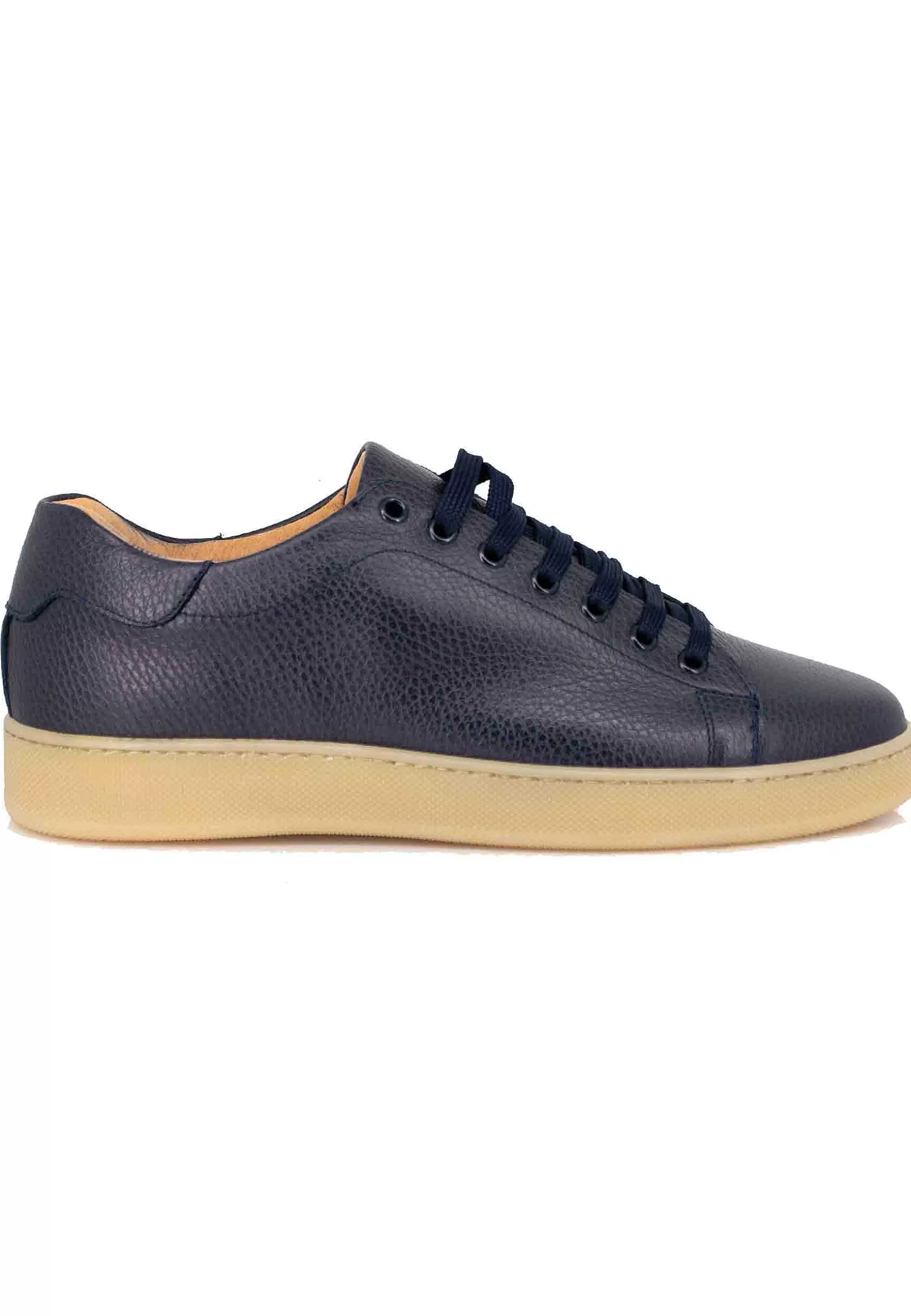 Sneakers Uomo In Pelle Blu Con Fondo Gomma** Outlet