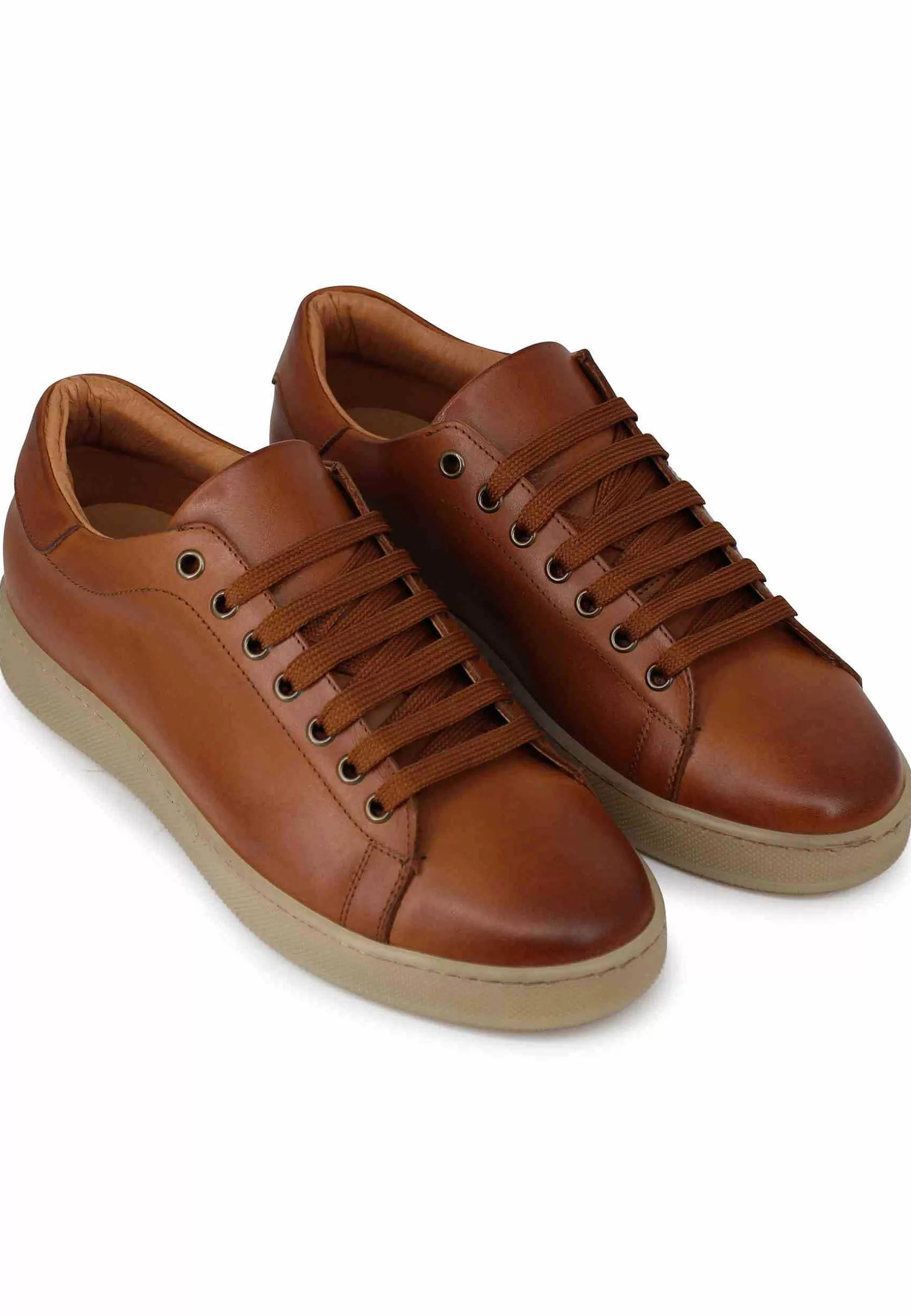 Sneakers Uomo In Pelle Cuoio Con Fondo Gomma** Shop