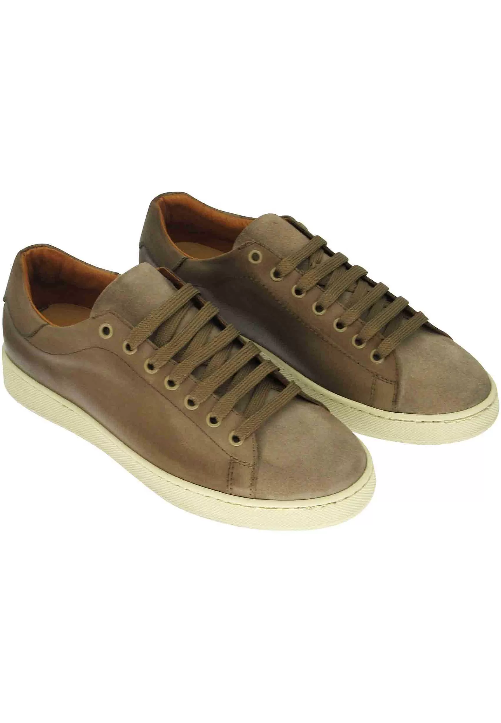 Sneakers Uomo In Pelle E Camoscio Fango Con Fondo In Gomma** Clearance