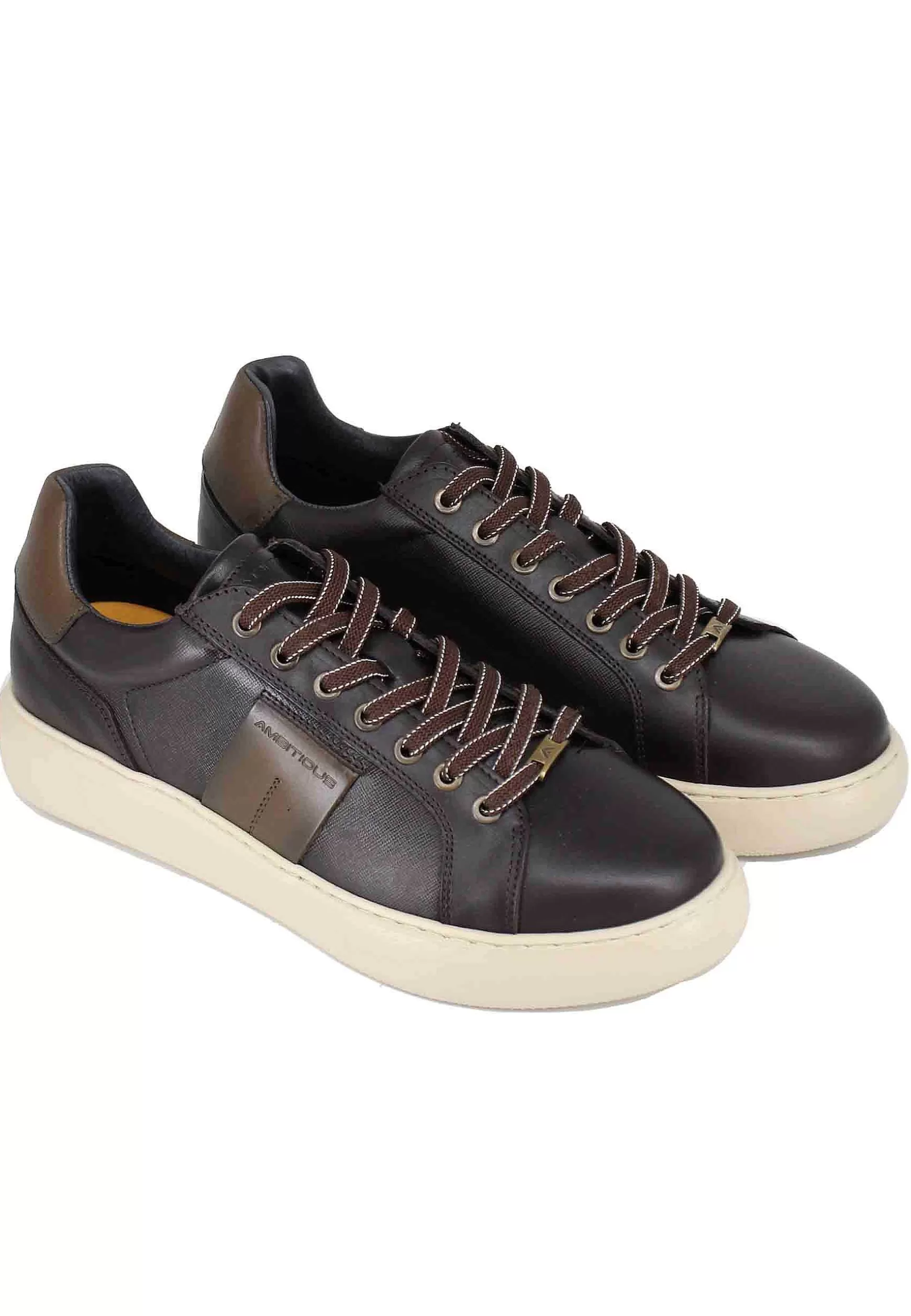 Sneakers Uomo In Pelle Marrone Con Suola Alta*Ambitious Fashion