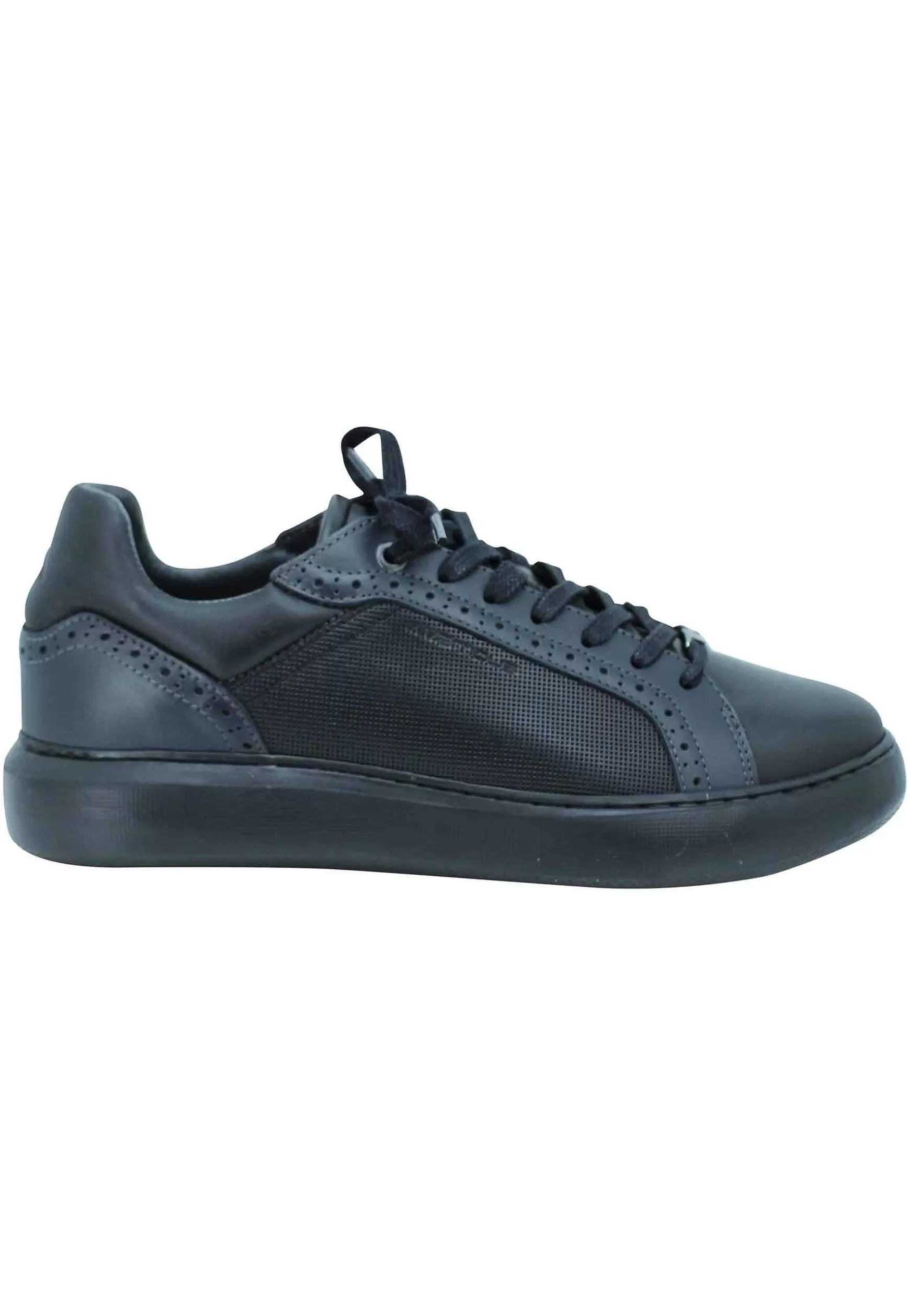 Sneakers Uomo In Pelle Nera Con Fondo Alto In Tinta Ultraleggero*Ambitious Outlet