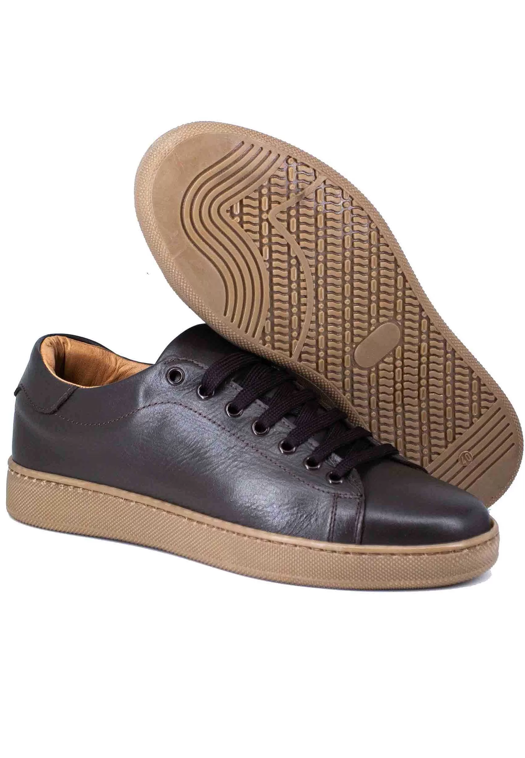 Sneakers Uomo In Pelle Testa Di Moro Con Fondo In Gomma** Flash Sale