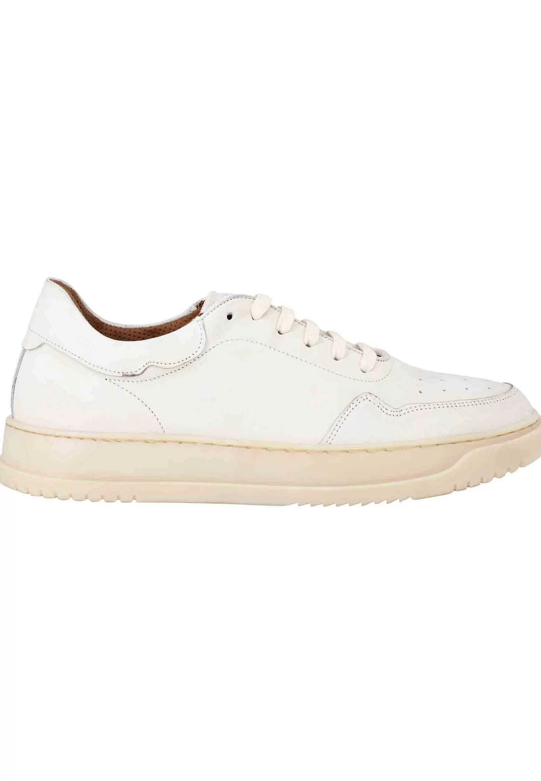 Sneakers Uomo In Pelle Vintage Off White Con Suola In Gomma Cucita** Cheap