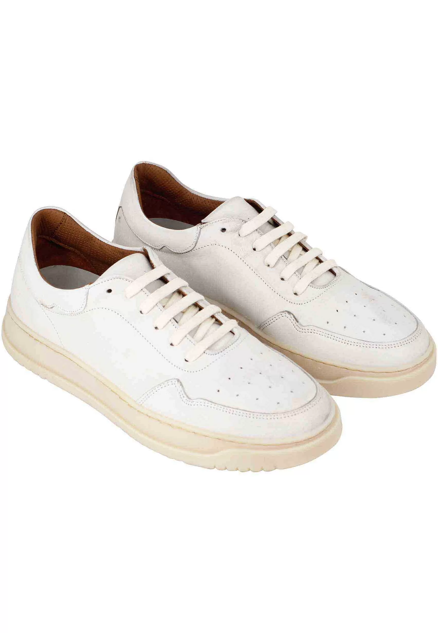 Sneakers Uomo In Pelle Vintage Off White Con Suola In Gomma Cucita** Cheap