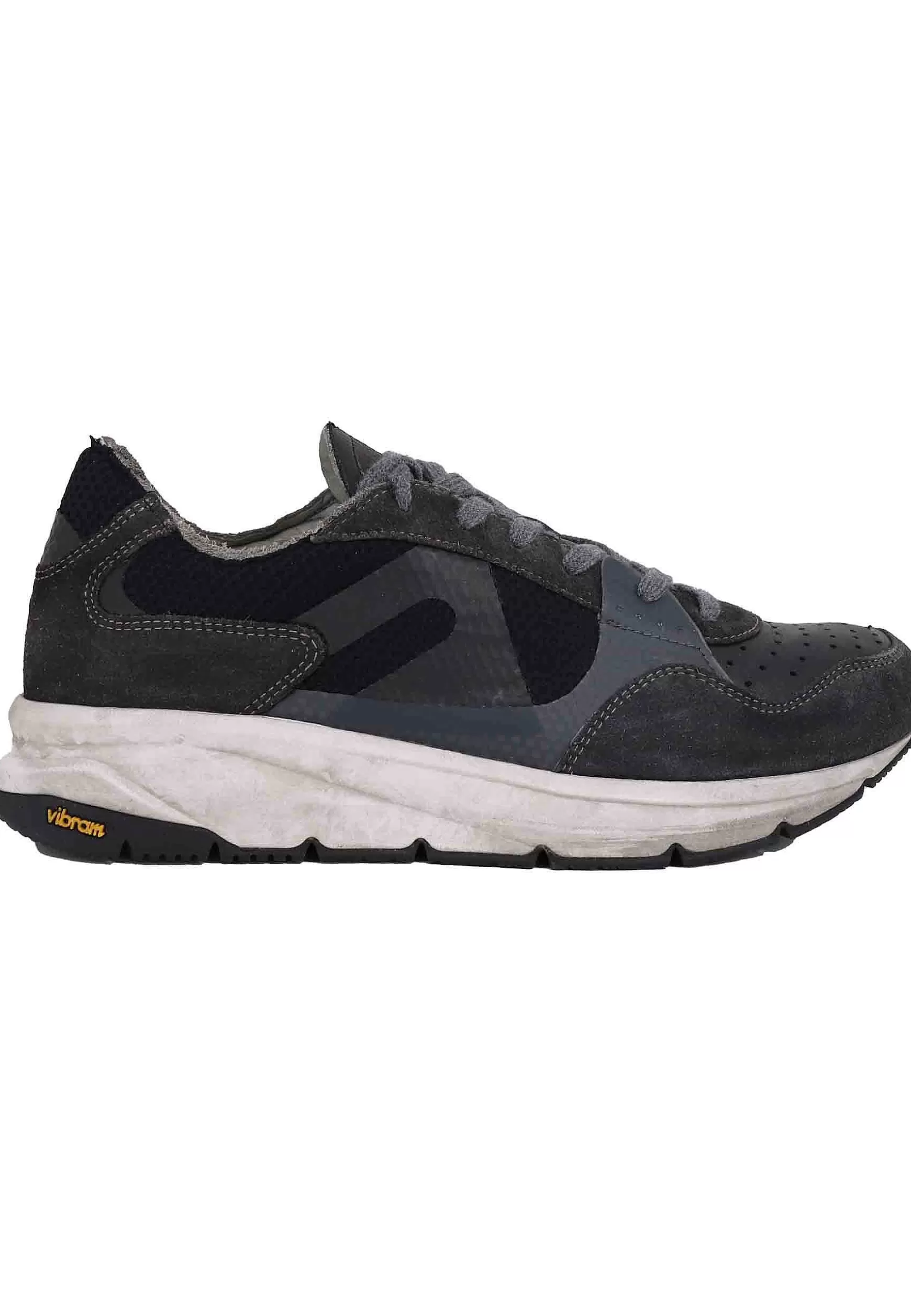 Sneakers Uomo In Tessuto Tecnico E Pelle Nera Con Suola Vibram*Atala Store