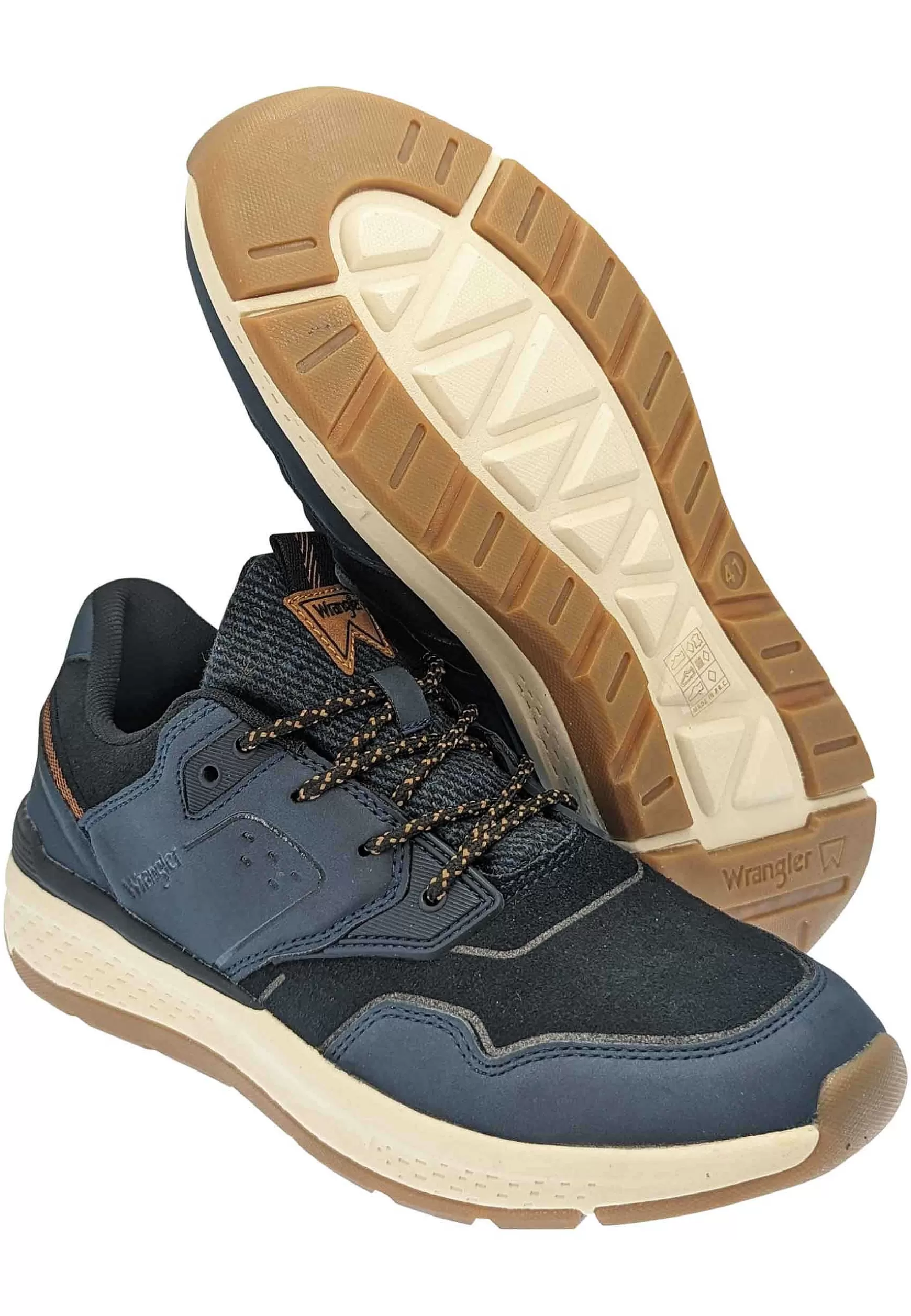 Sneakers Uomo Pioneer Derby In Pelle E Tessuto Blu Con Fondo Alto In Gomma*Wrangler Sale