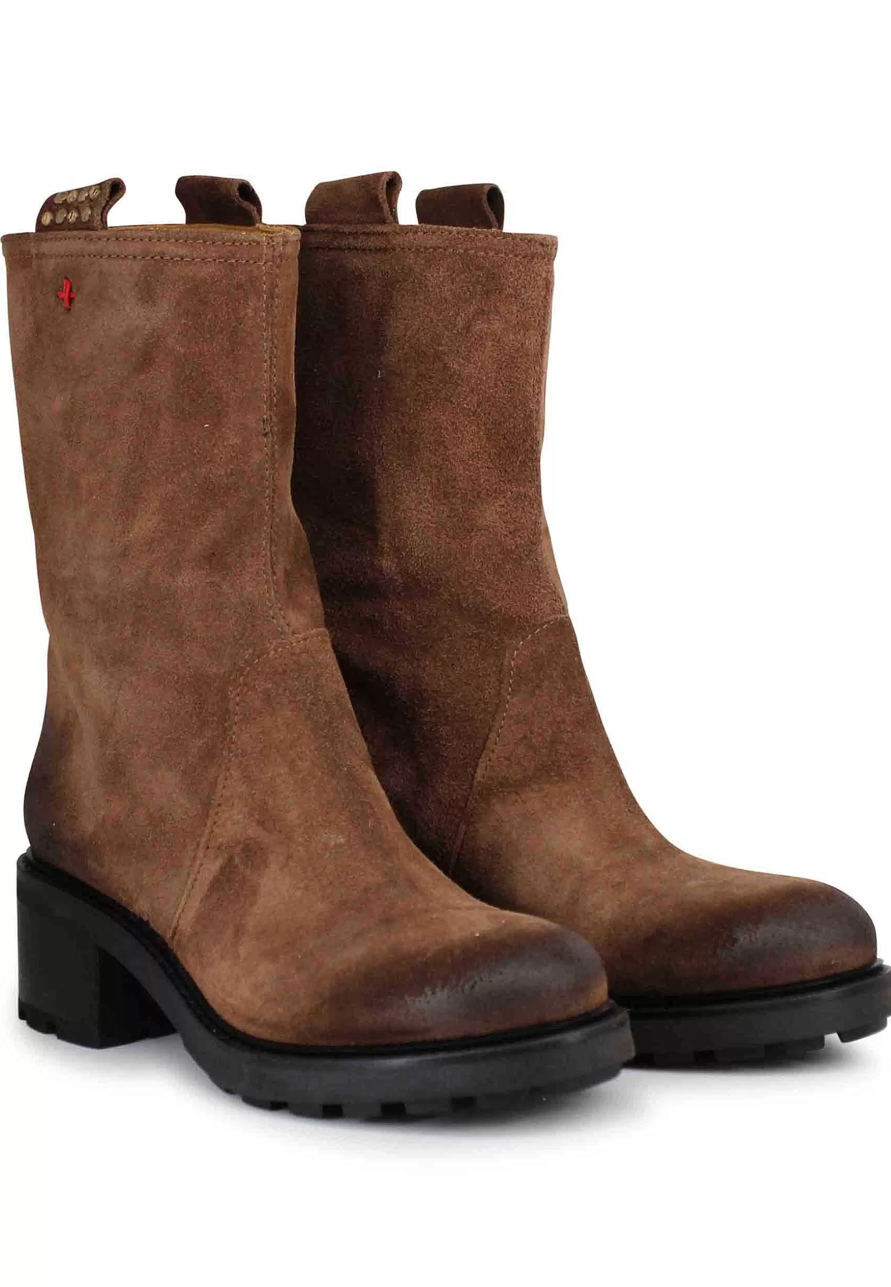Stivaletti Anfibi Donna In Camoscio Vintage Cuoio*Gio + Best