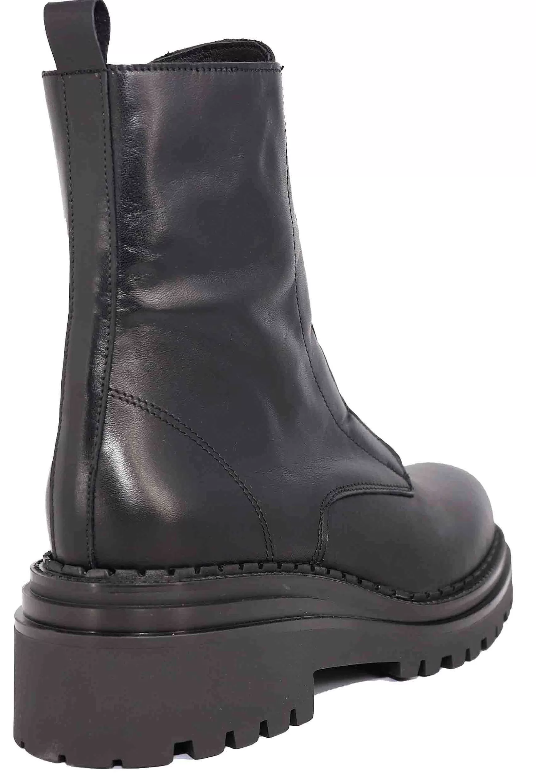 Stivaletti Anfibi Donna In Pelle Nera Con Punta Tonda E Suola In Gomma*Tattoo Discount