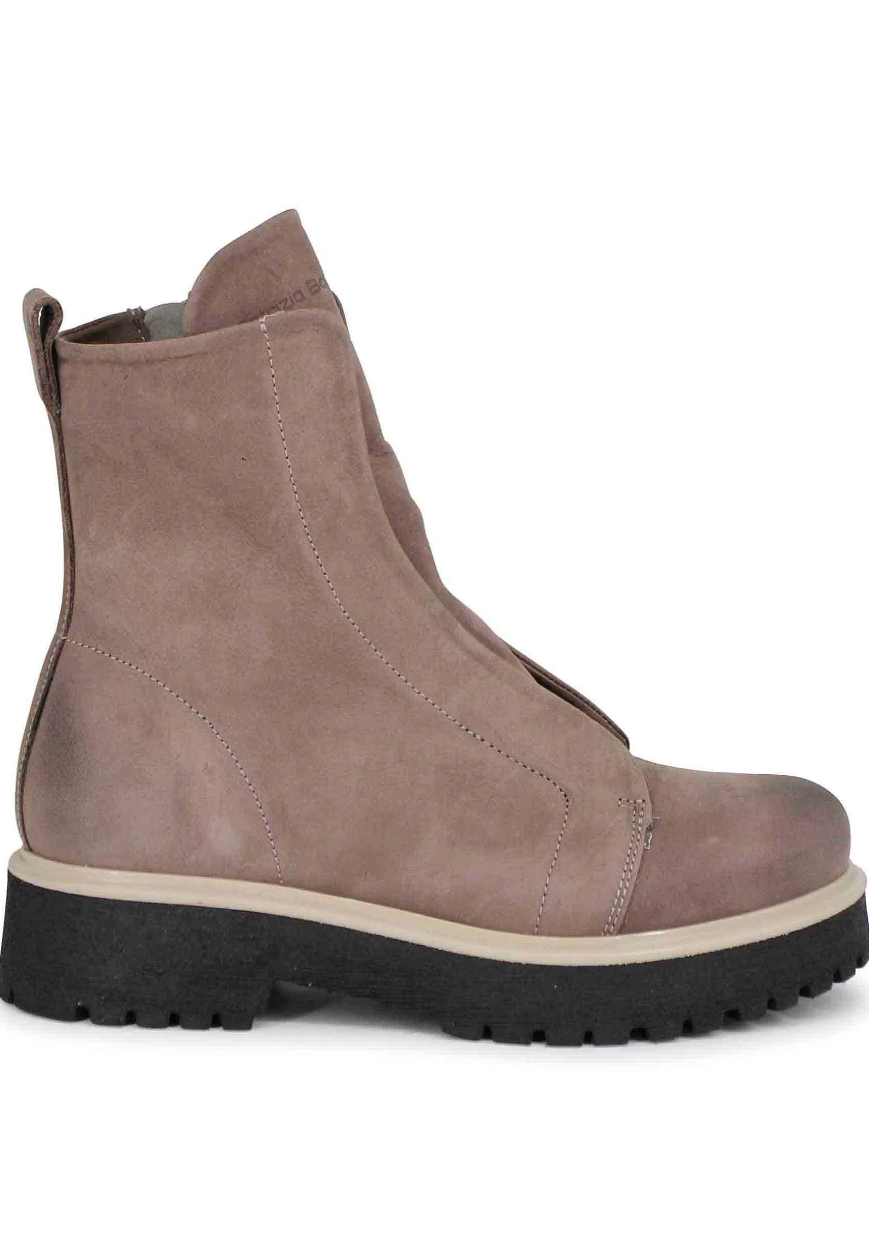 Stivaletti Anfibi Donna In Pelle Taupe Con Suola Carrarmato*Patrizia Bonfanti Cheap