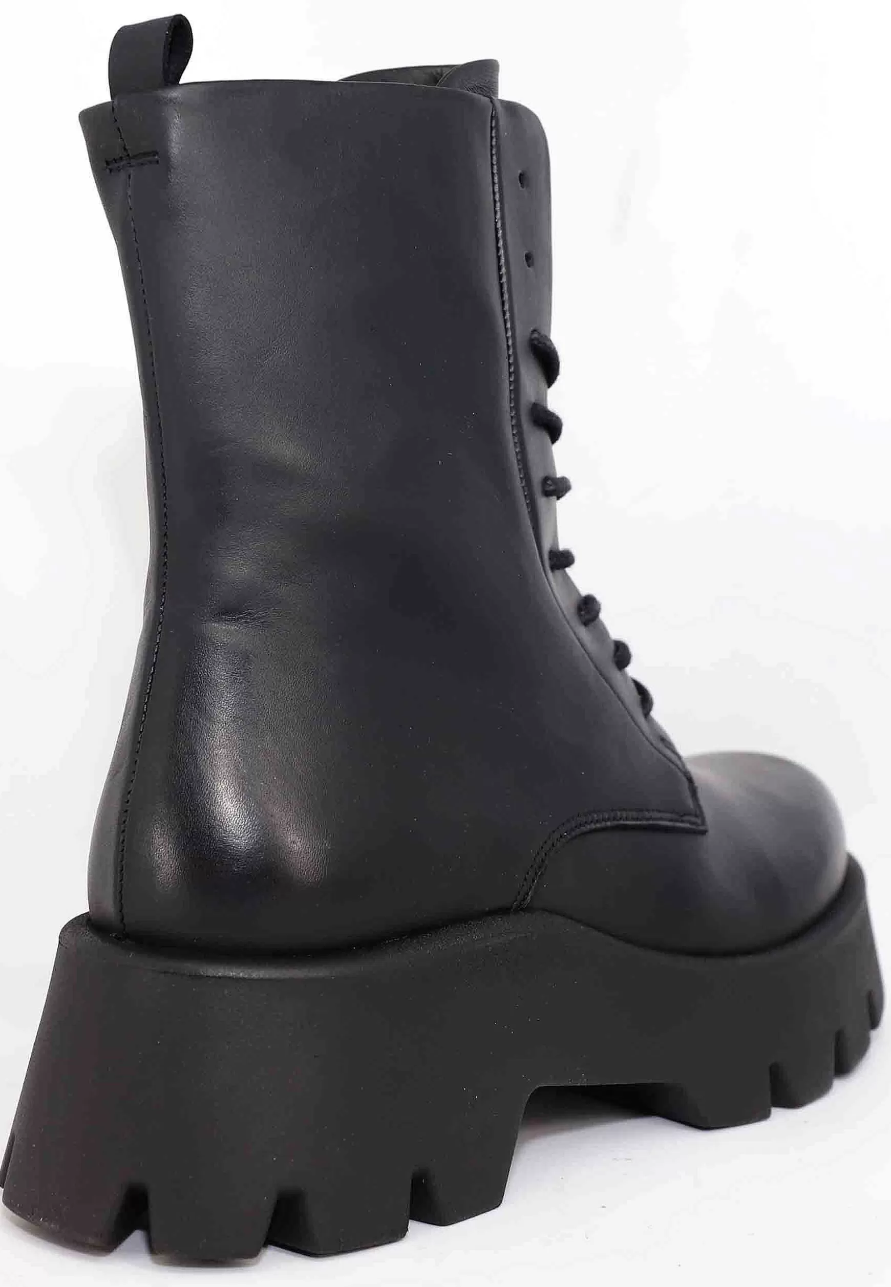 Stivaletti Anfibi Stringati Donna In Pelle Nera Con Suola Alta In Gomma*Bruno Premi Best
