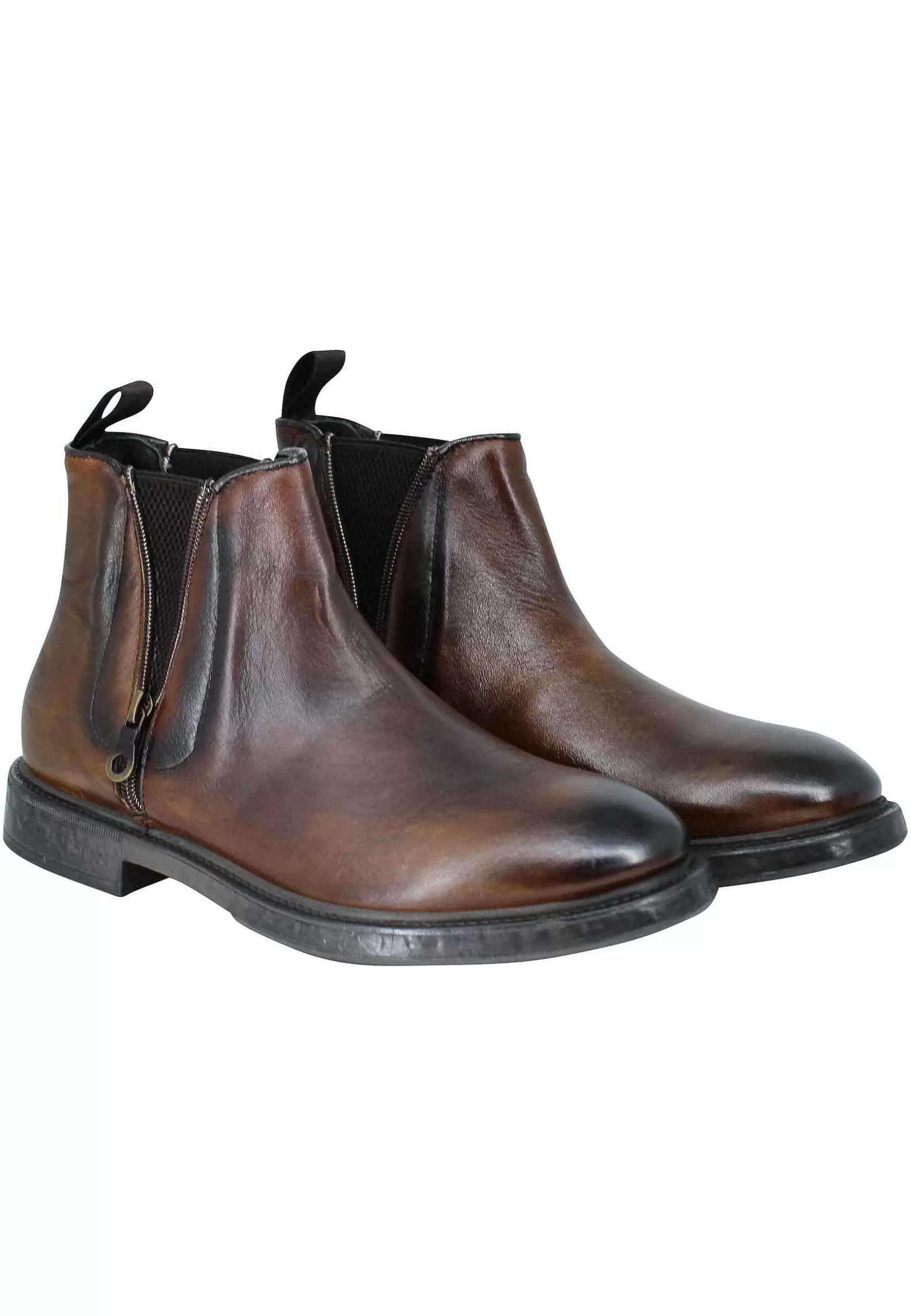 Stivaletti Bealtles In Pelle Cuoio Con Accessorio Fondo In Gomma Punta Tonda** New