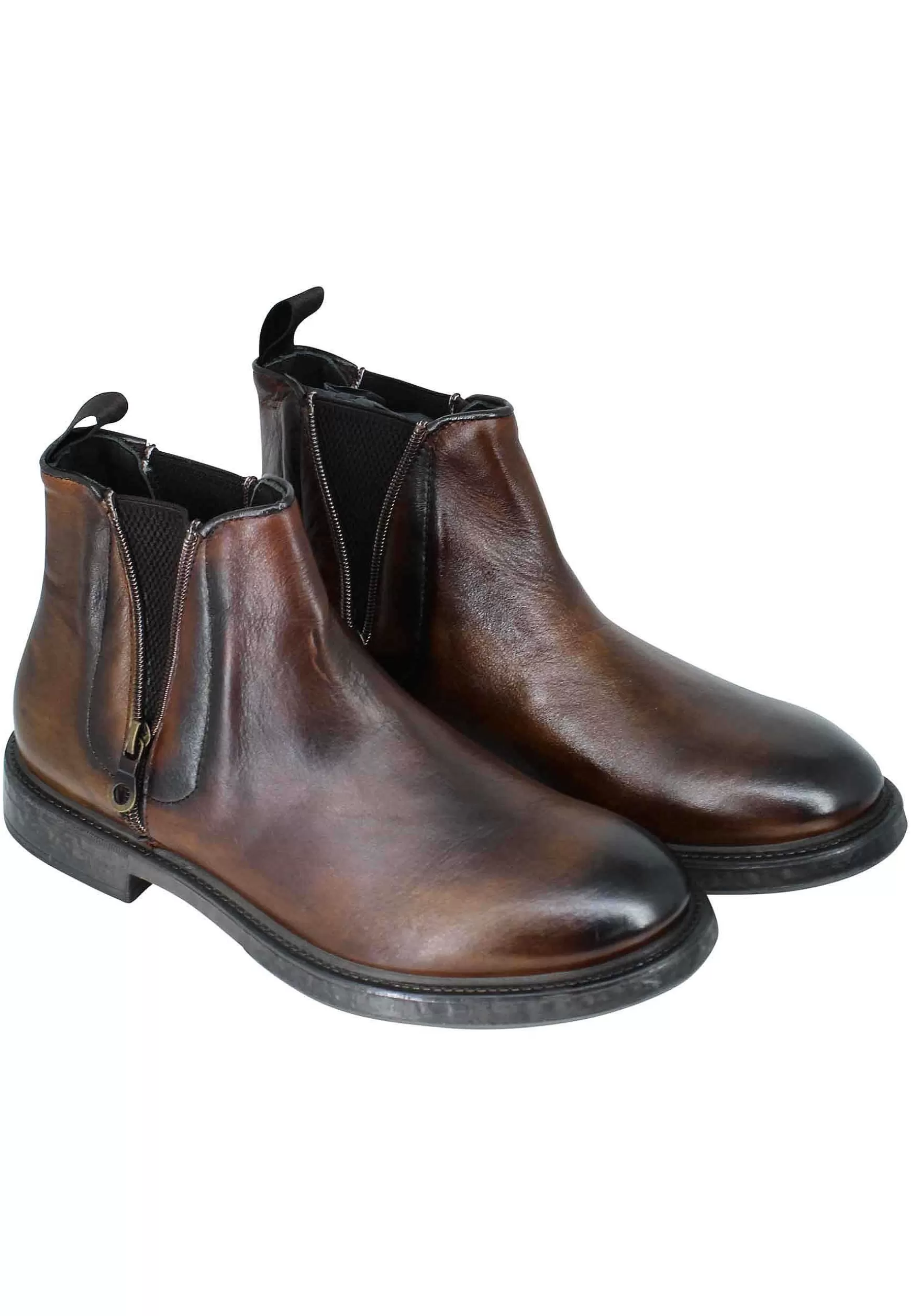 Stivaletti Bealtles In Pelle Cuoio Con Accessorio Fondo In Gomma Punta Tonda** New