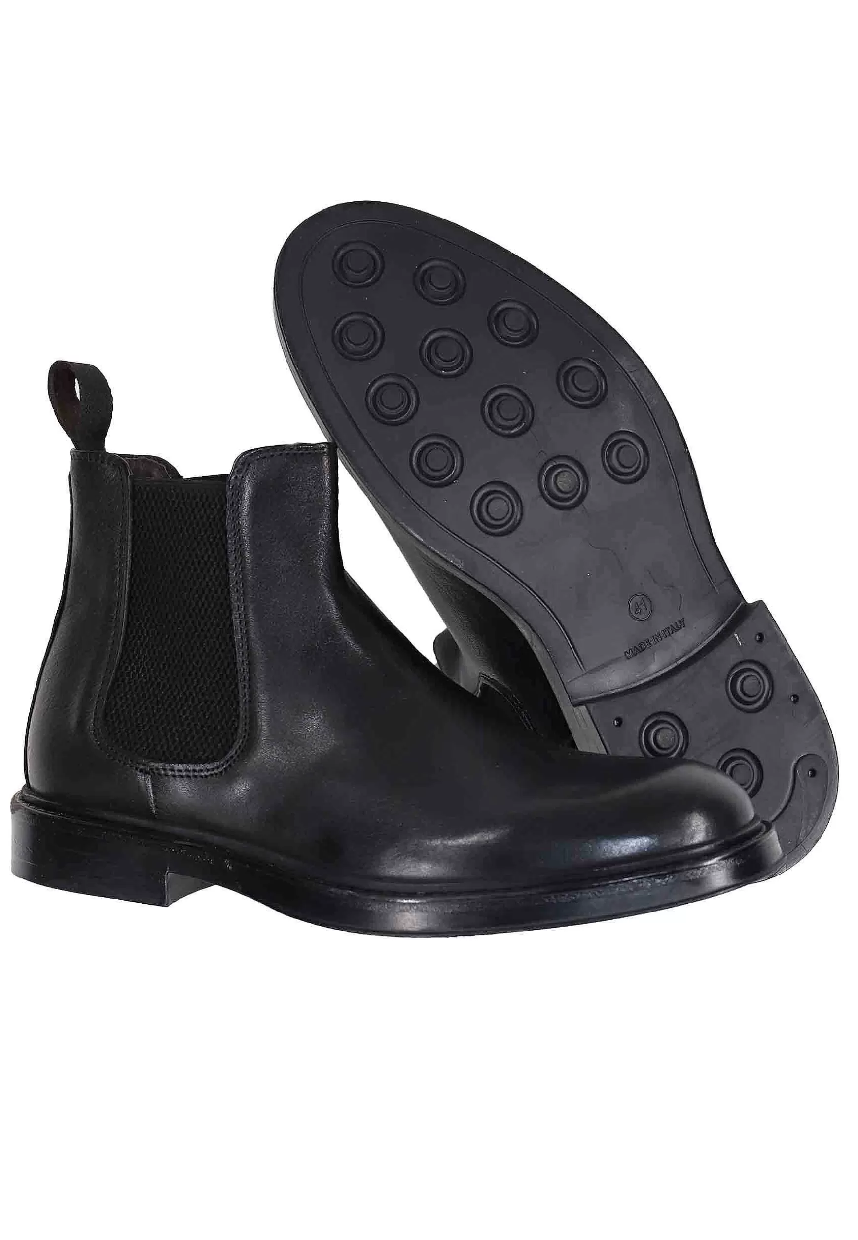 Stivaletti Bealtles In Pelle Nera Con Fondo In Gomma Punta Tonda** Clearance