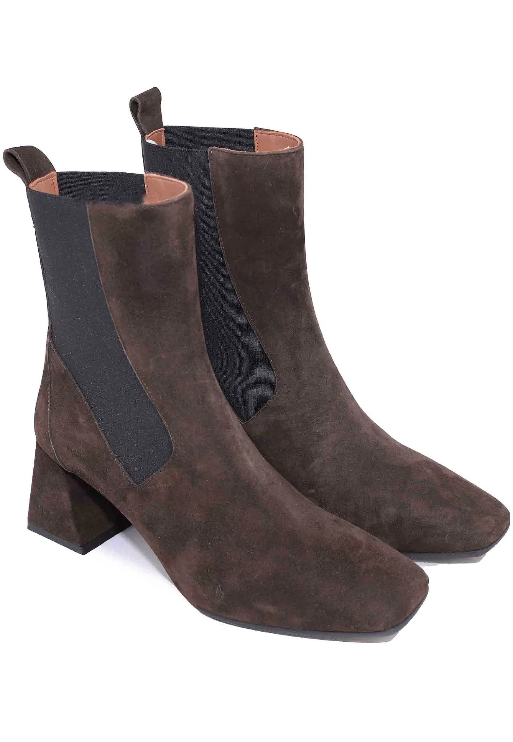 Stivaletti Beatles Donna In Camoscio Marrone Con Tacco Alto E Punta Quadra** Discount