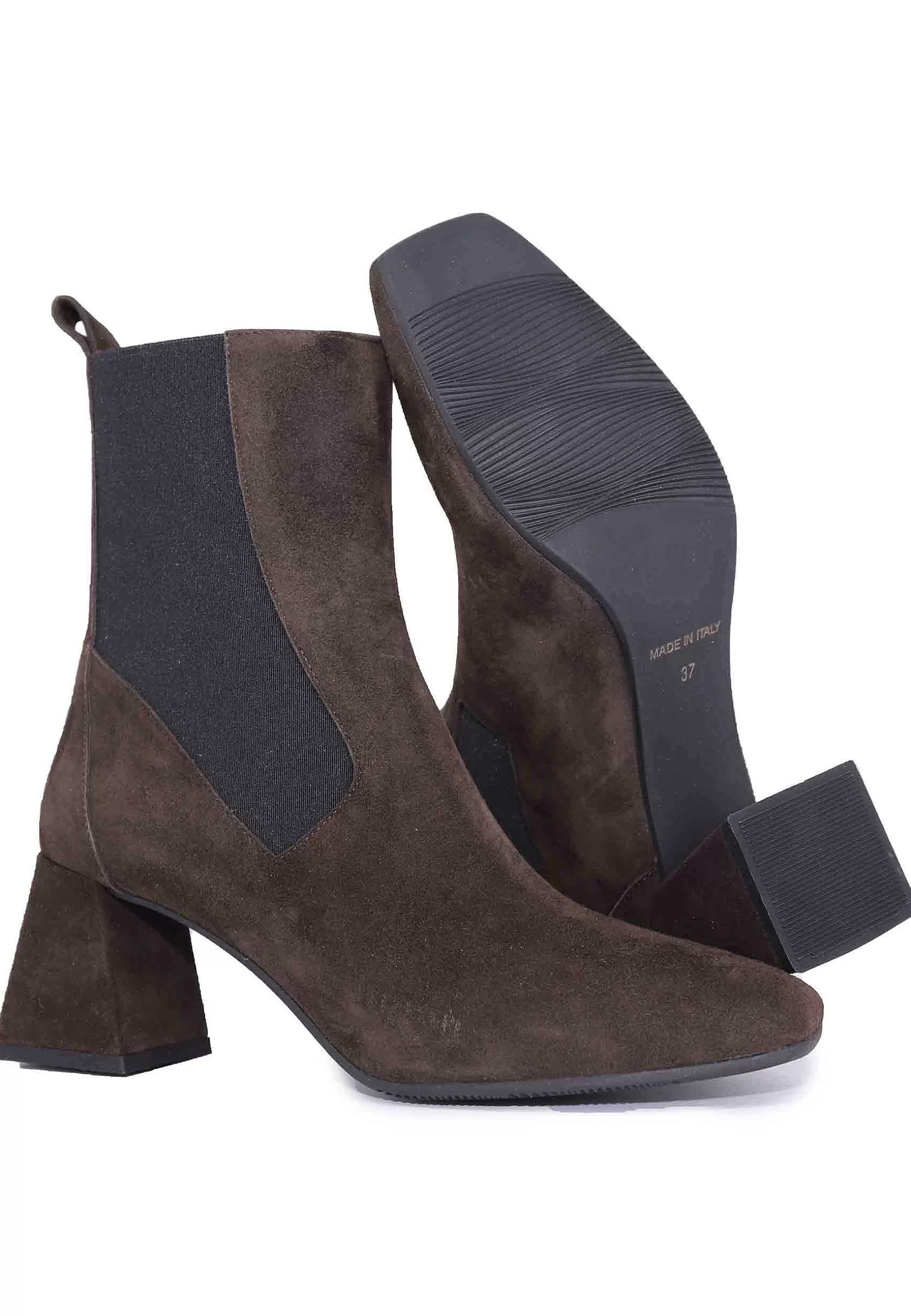 Stivaletti Beatles Donna In Camoscio Marrone Con Tacco Alto E Punta Quadra** Discount