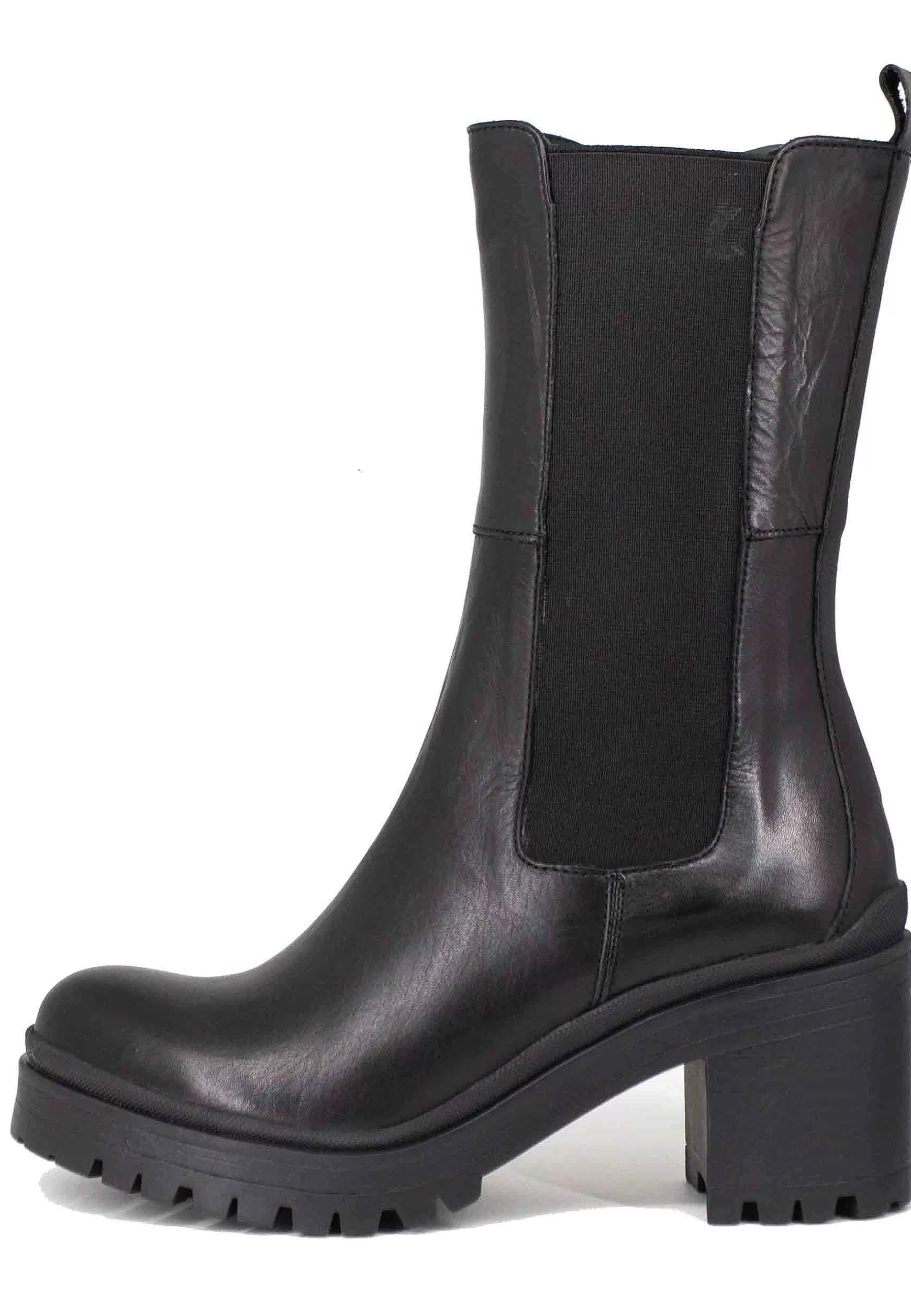 Stivaletti Beatles Donna In Pelle Nera Con Punta Tonda E Tacco Alto In Gomma*Bruno Premi Discount