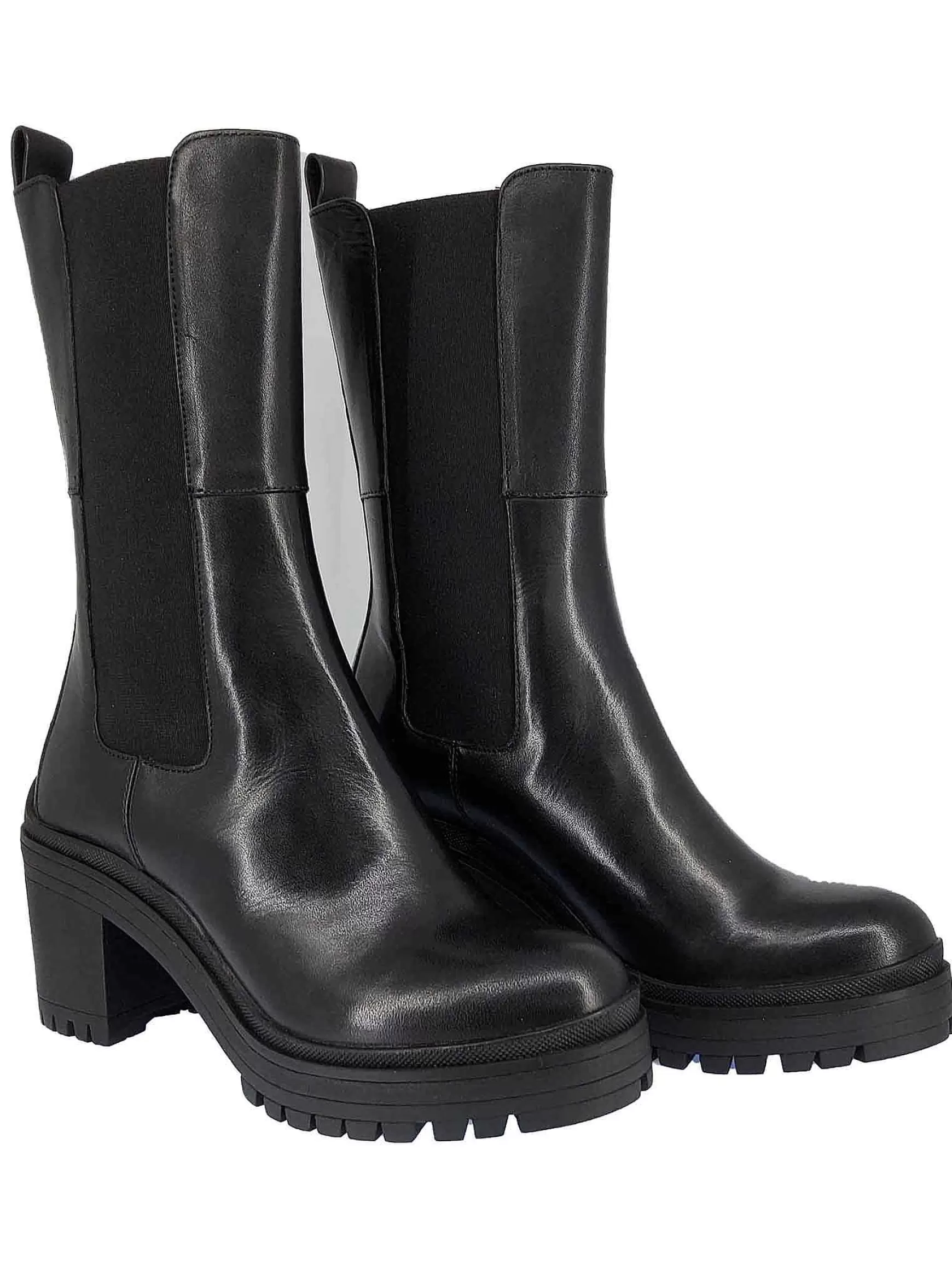 Stivaletti Beatles Donna In Pelle Nera Con Punta Tonda E Tacco Alto In Gomma*Bruno Premi Discount